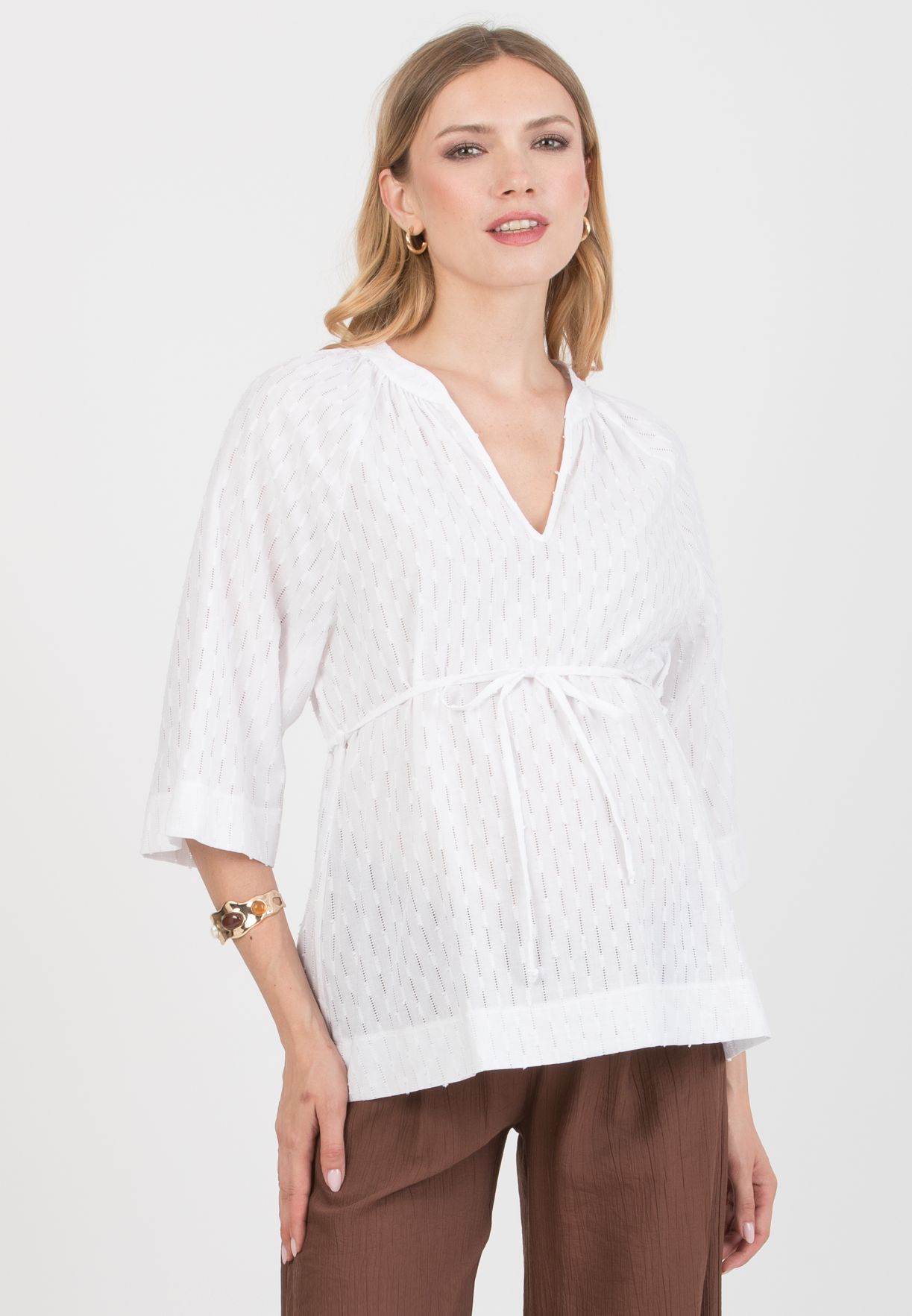AVA - Camicia Premaman in Sangallo con Nastro Regolabile (Bianco  Ottico)