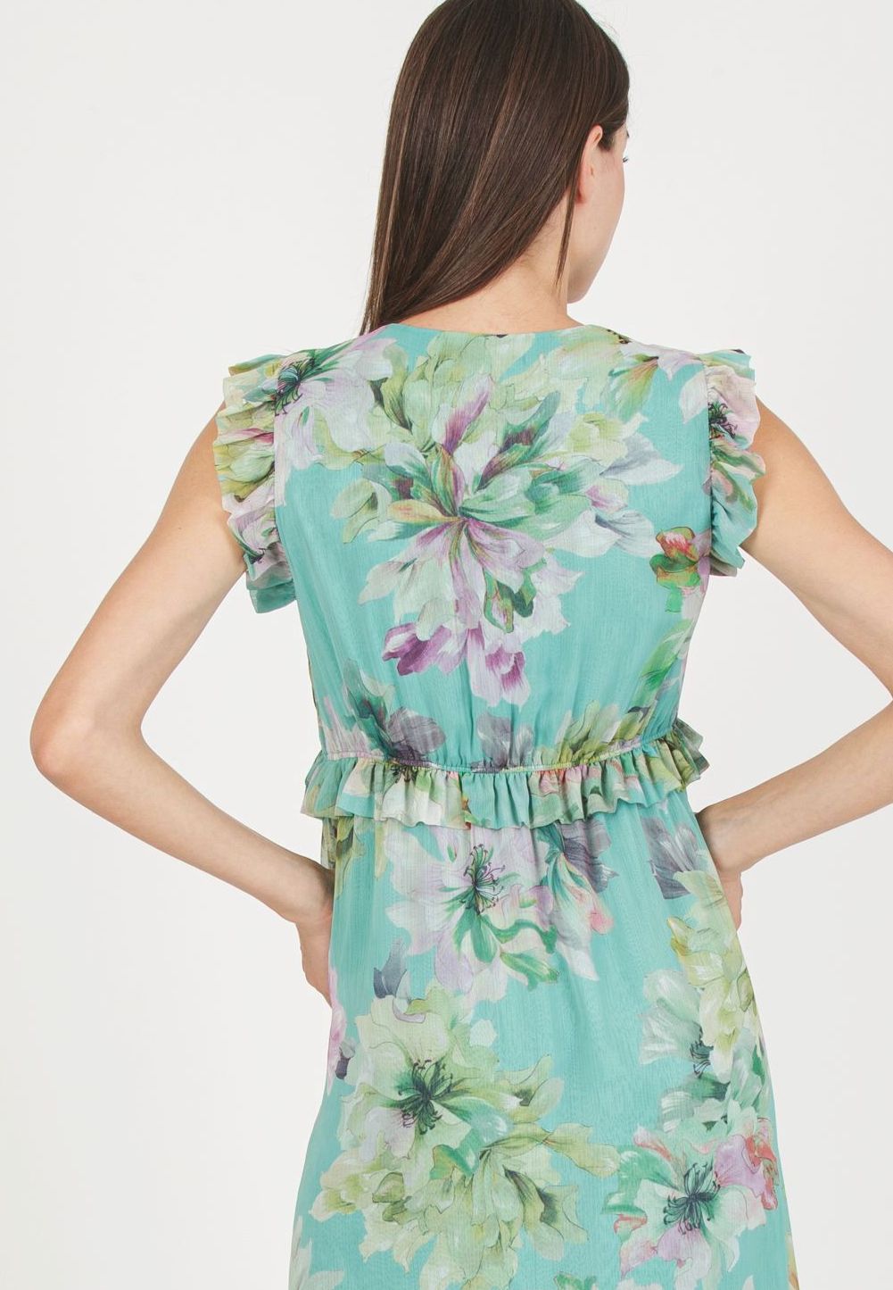 GEORGINA F MAXI - Abito Lungo Premaman in Fantasia Floreale con Volant (Acqua, XS)
