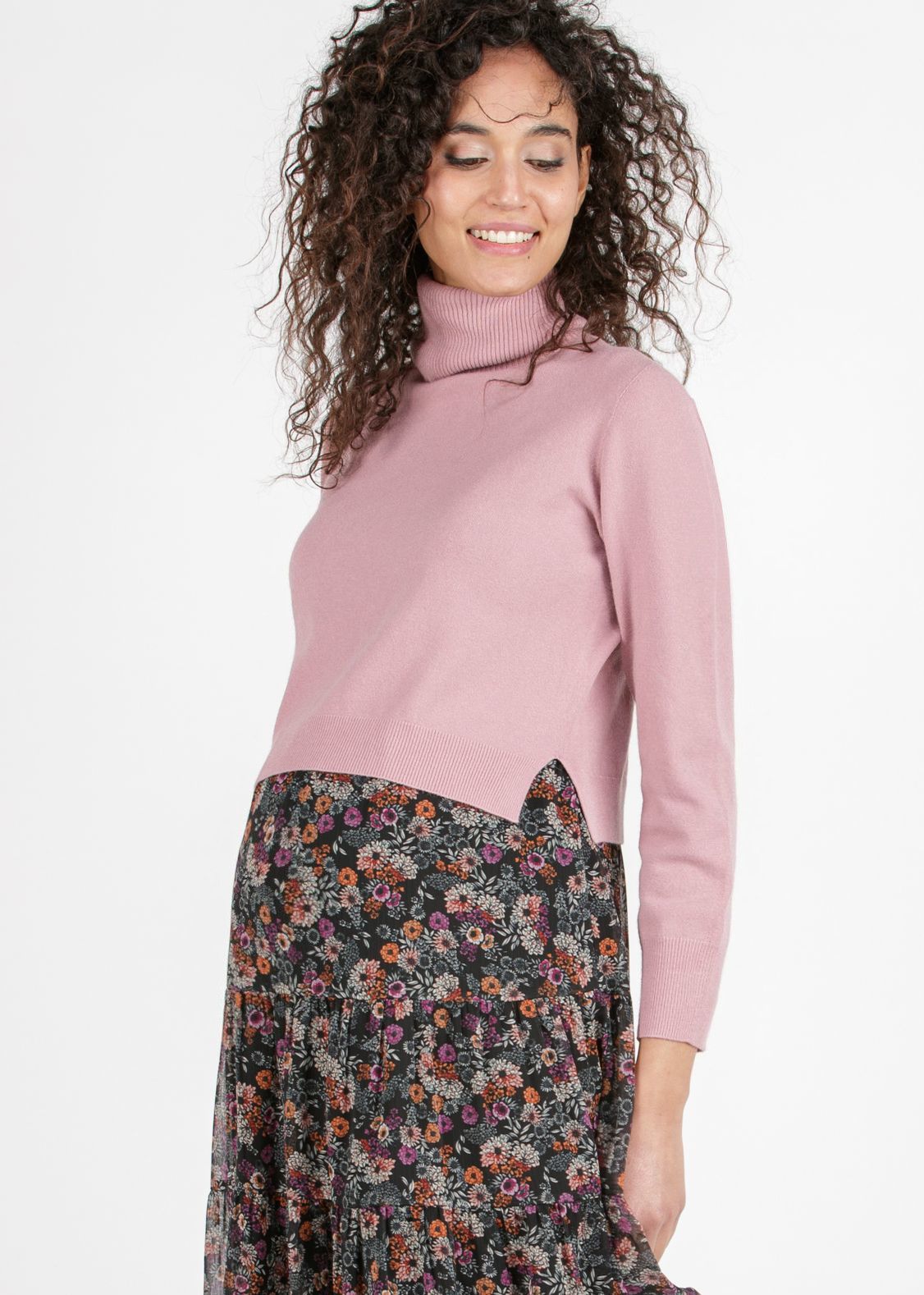 KELLY - Abito Premaman & Allattamento con Stampa Floreale e Maglioncino Abbinato (Rosa Confetto, XS)