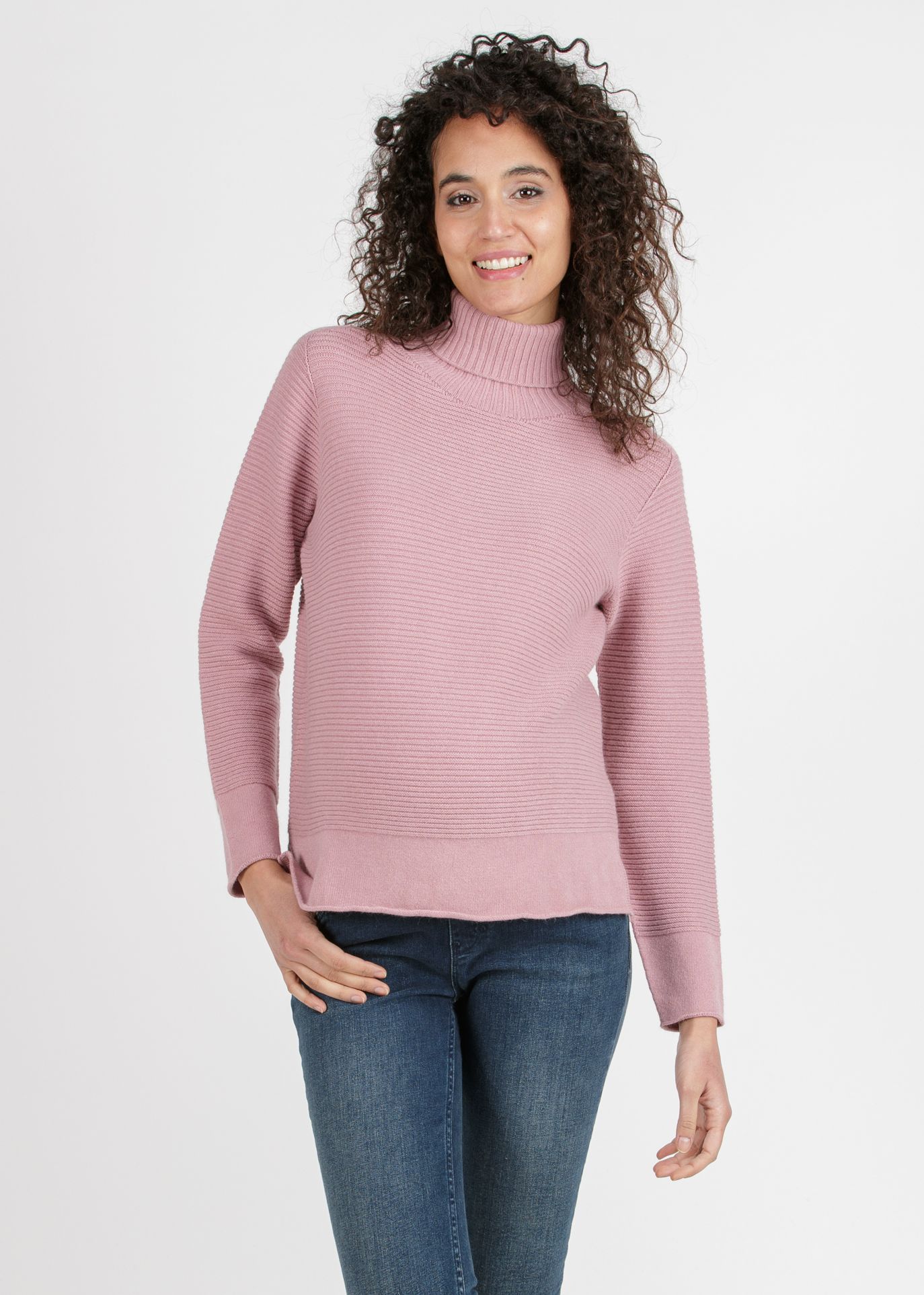 MARIANNA - Maglioncino Premaman in Filato Misto Viscosa-Lana con Collo Alto (Rosa Confetto, S)