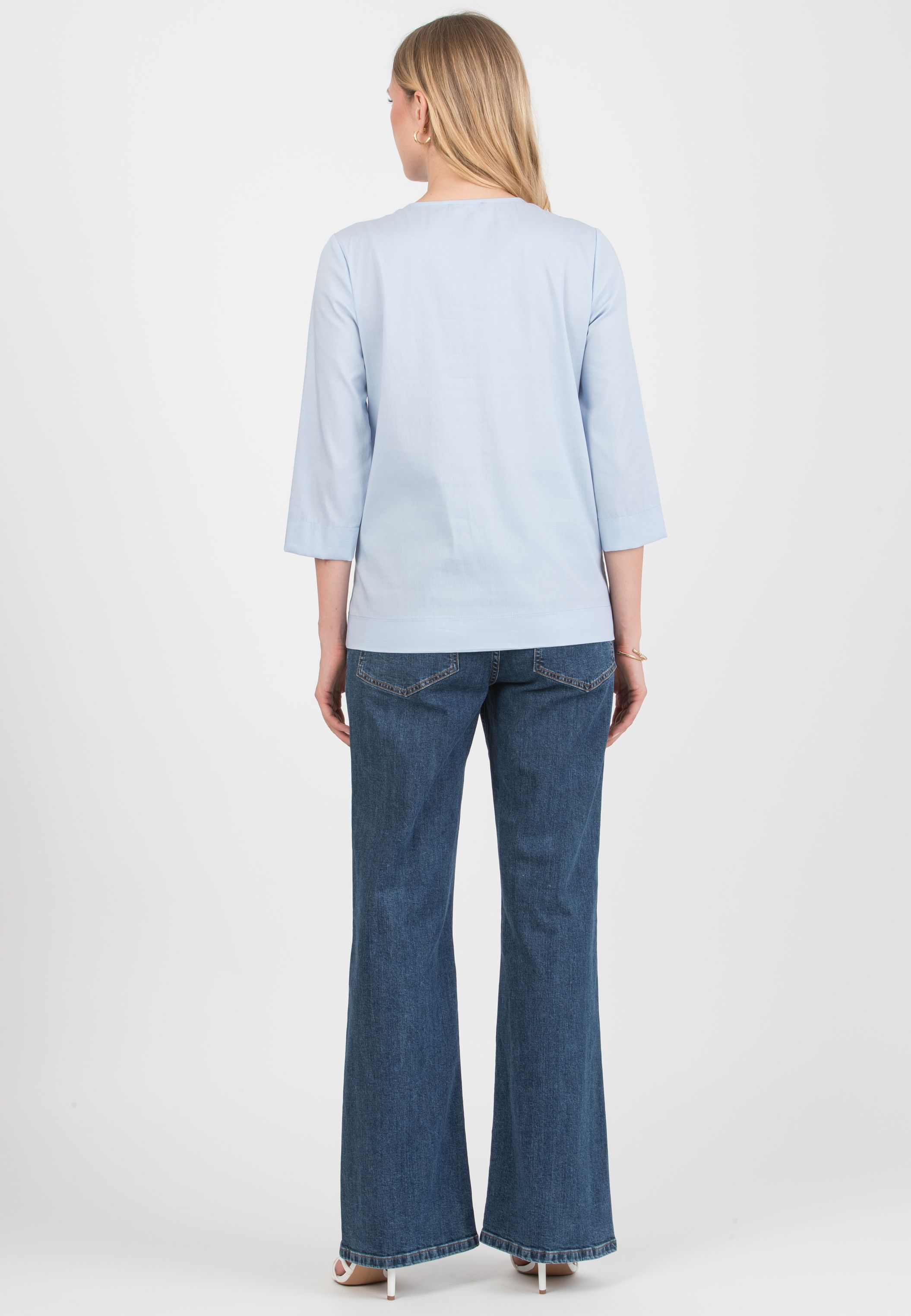 TEODORA – Maternity Poplin Cotton Shirt with Front Knot (Blue, XS)
