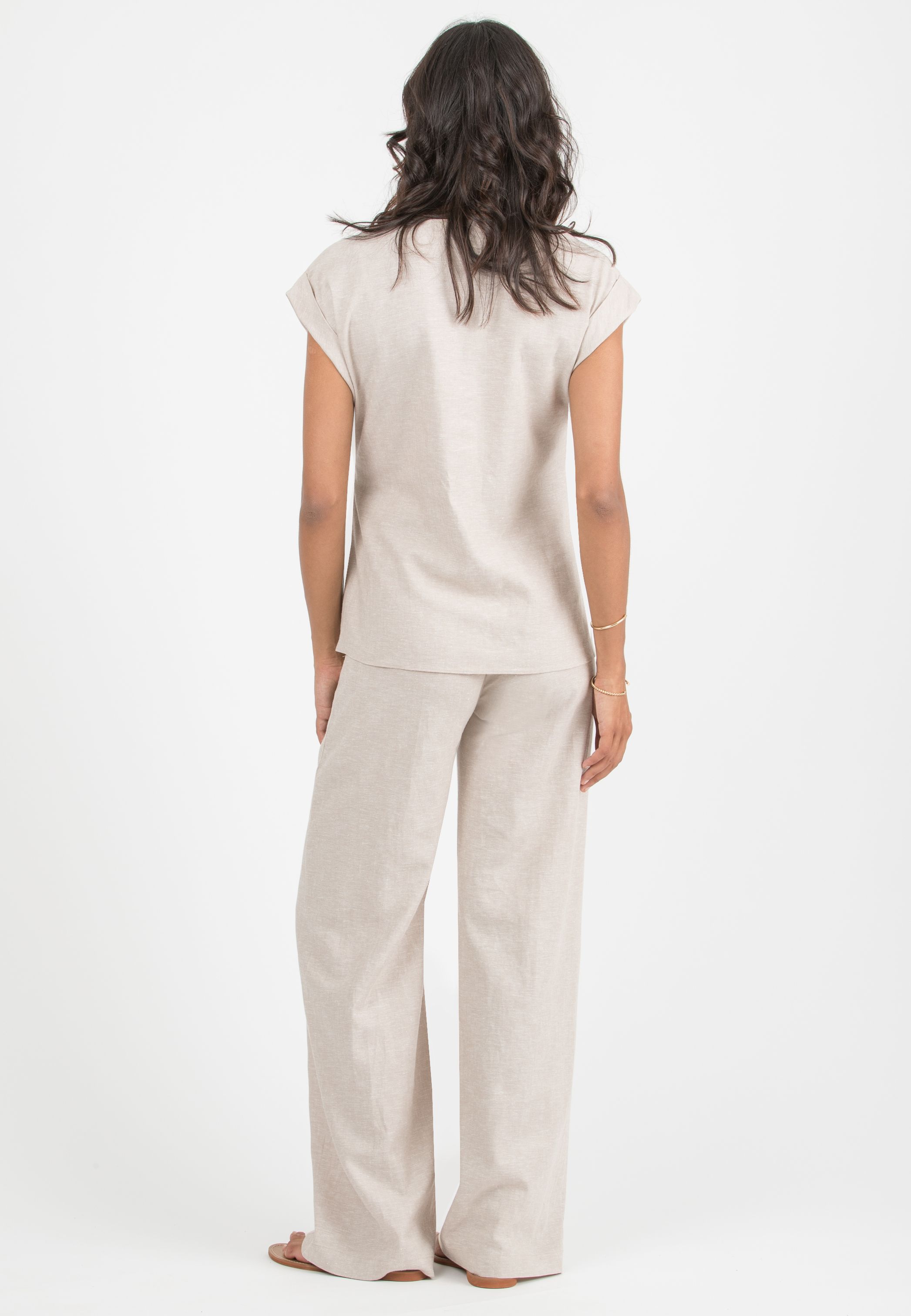 ELENA - Casacca Premaman & Allattamento in Lino (Ecru', XS)