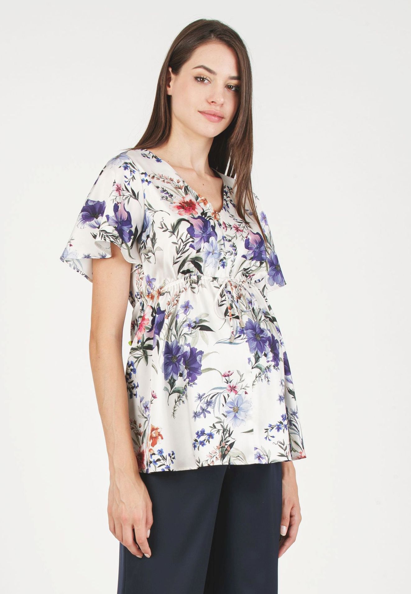 SELENE - Printed Maternity & Nursing Top (Ivory, XS)