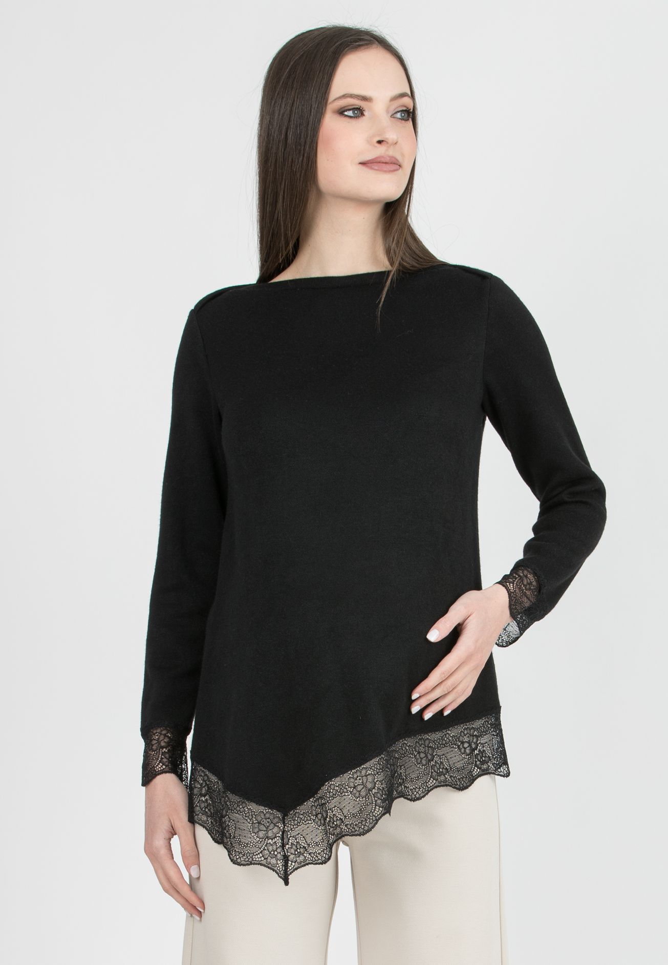 ERIKA - Asymmetric Maternity Top with Lace Details (Nero)