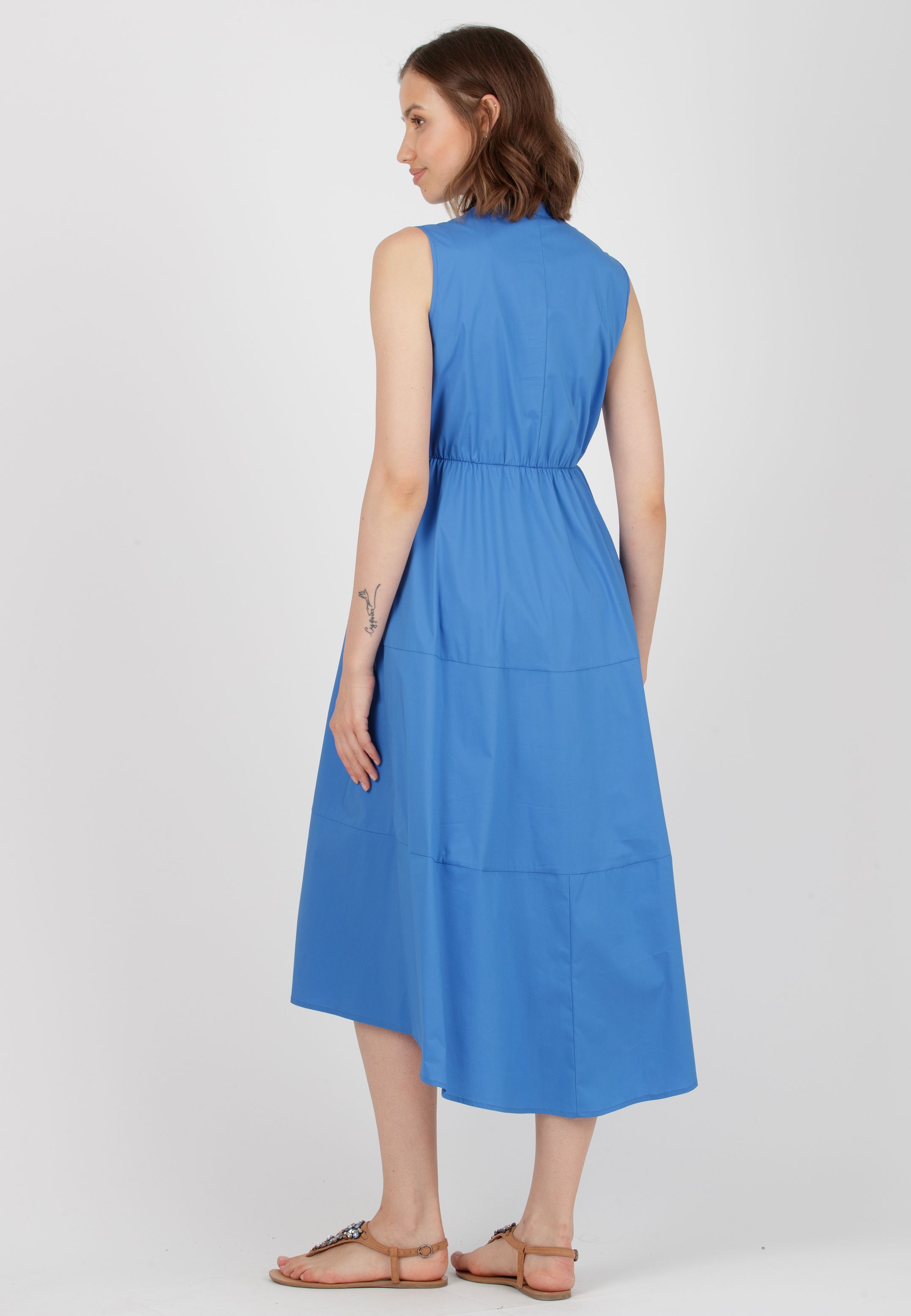 FLORENCE - Maternity Midi Dress in Stretch Cotton with Flared Skirt (China Blue, XS)