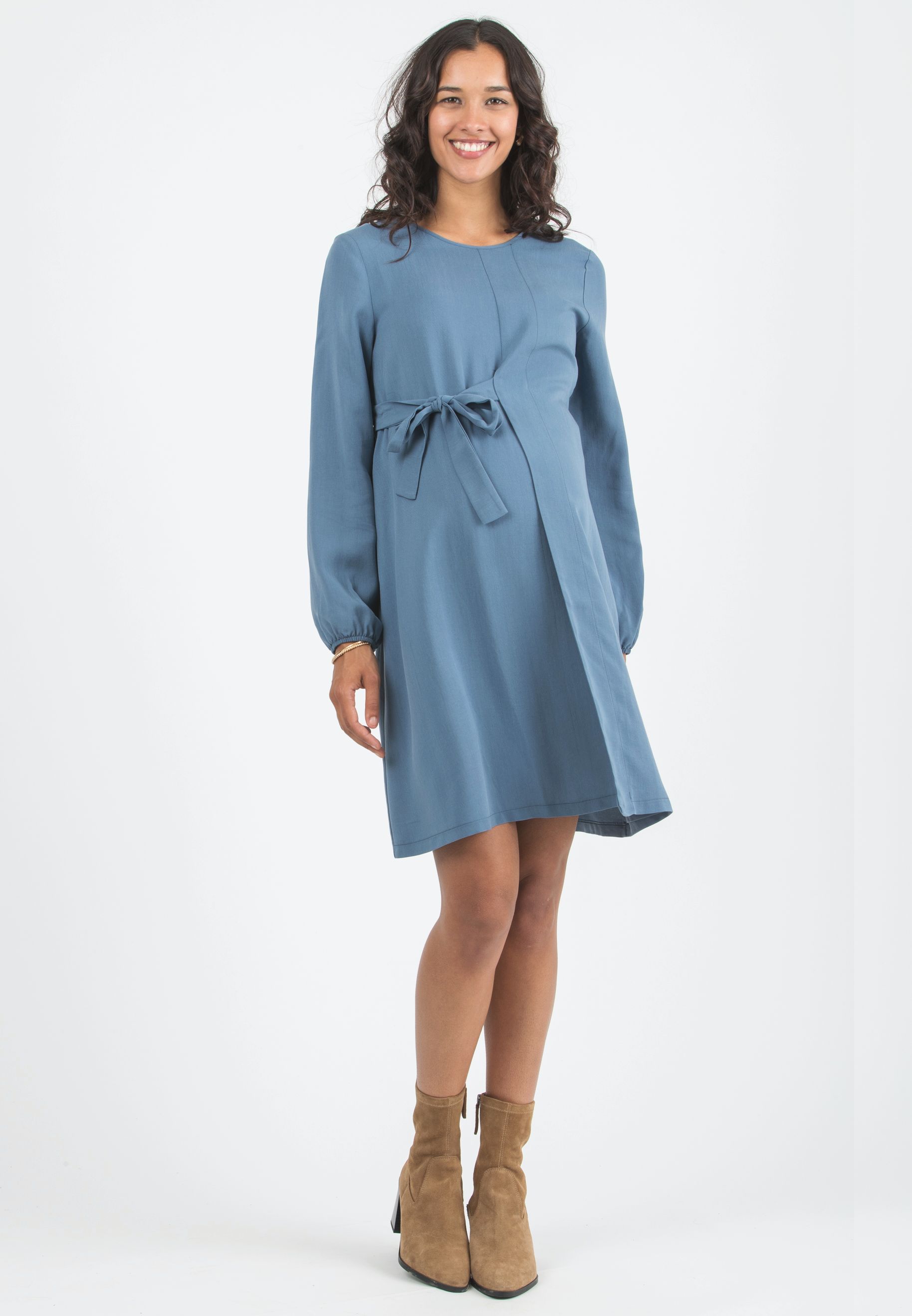 MOLLY - Tencel Maternity Dress with Wrapped Skirt (Denim, XS)