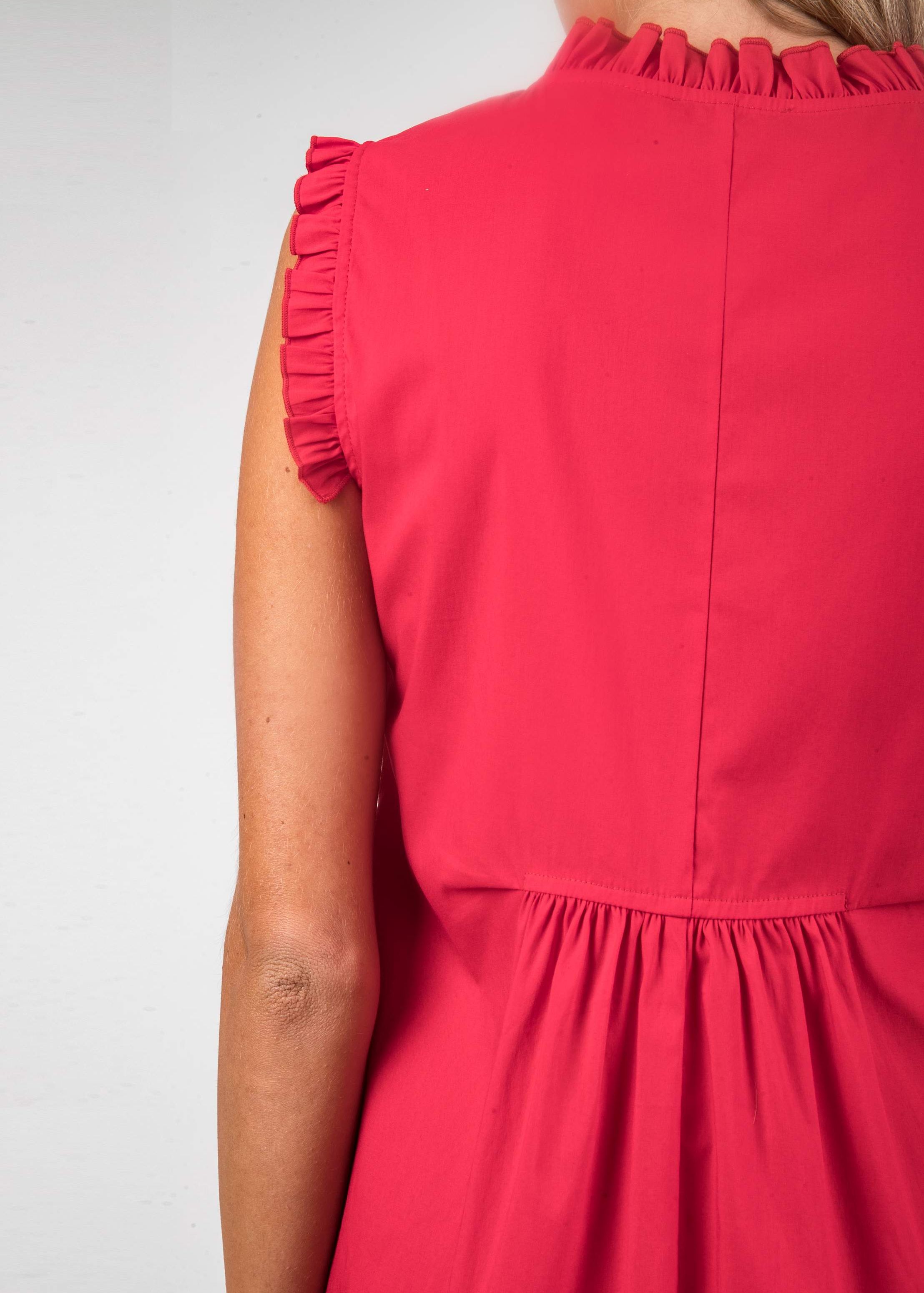 Maternity Dress in Cotton Poplin with Frill Trims (Red, XS)