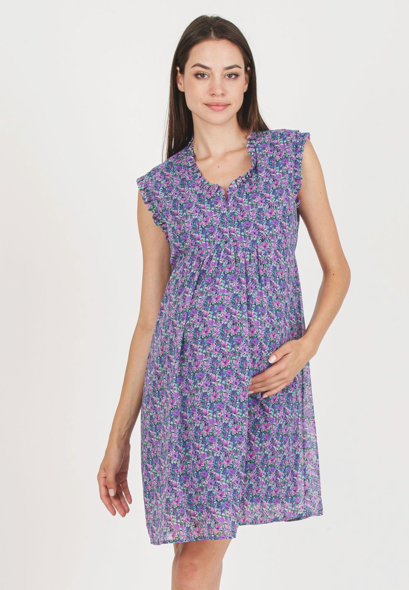 DIANA F - Maternity & Nursing Chiffon Dress with Ruffles (Viola)