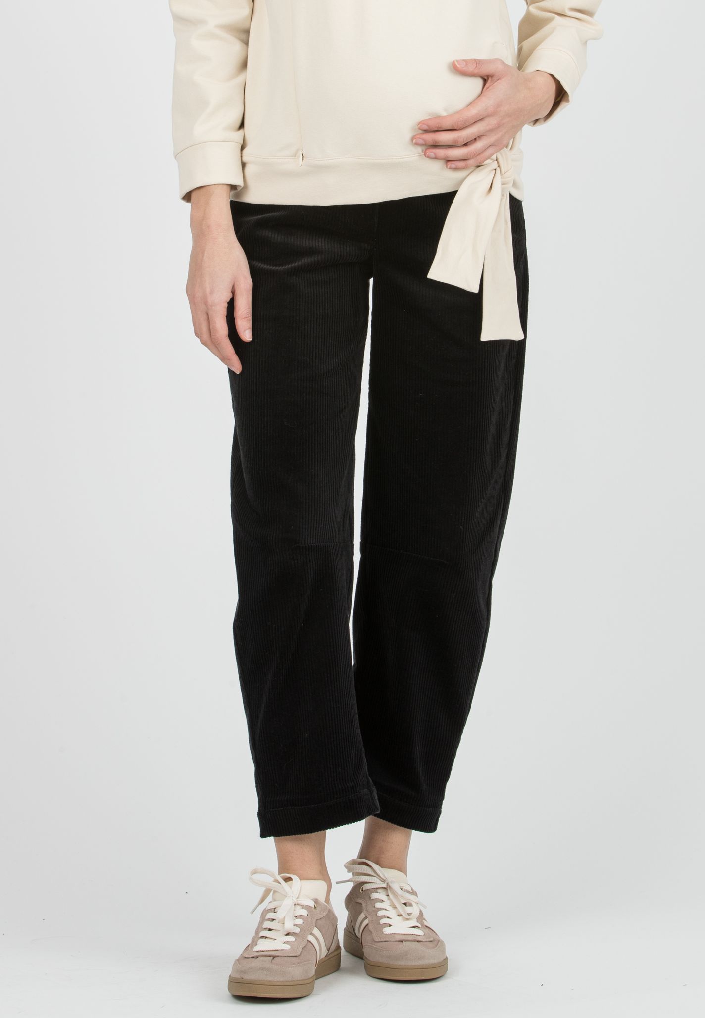 BRODY V - Pantalone Premaman in Velluto a Costine Ballon Fit (Nero)
