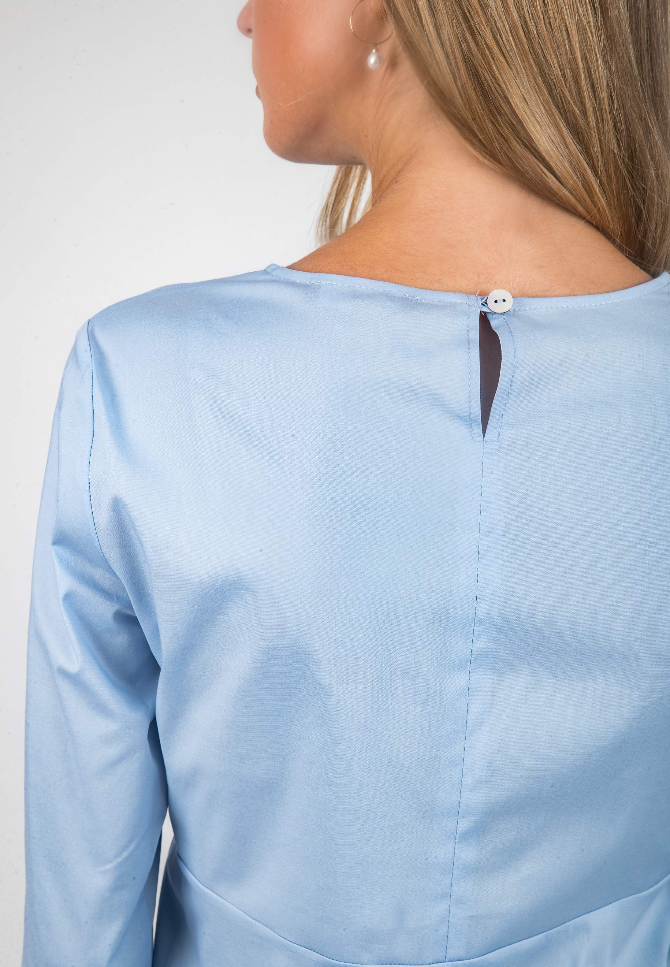MATILDE - Poplin Maternity Blouse with Front Bow (Blue, XS)