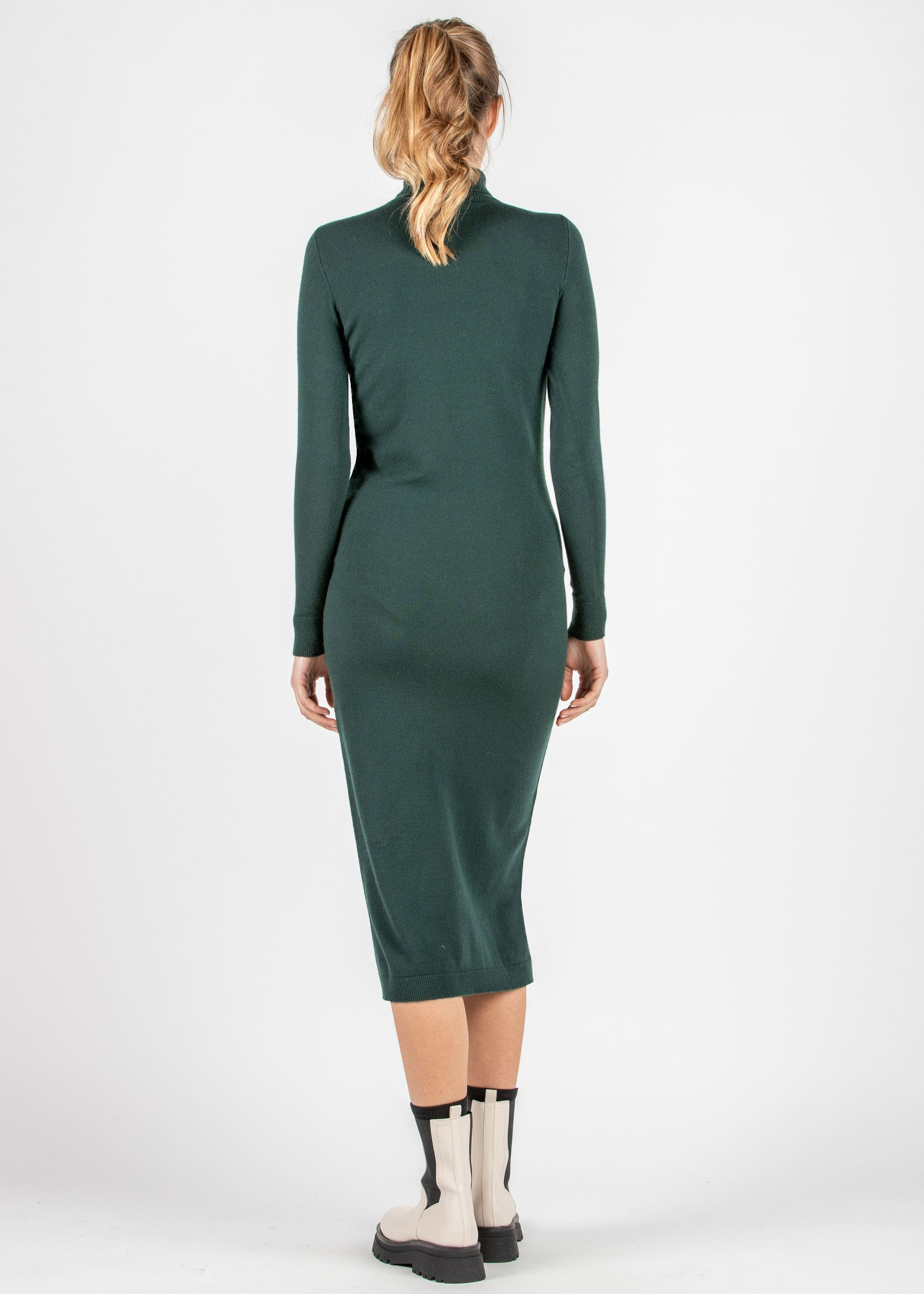 Abito Aderente Midi Premaman in Maglia con Collo Alto (Verde, XS)