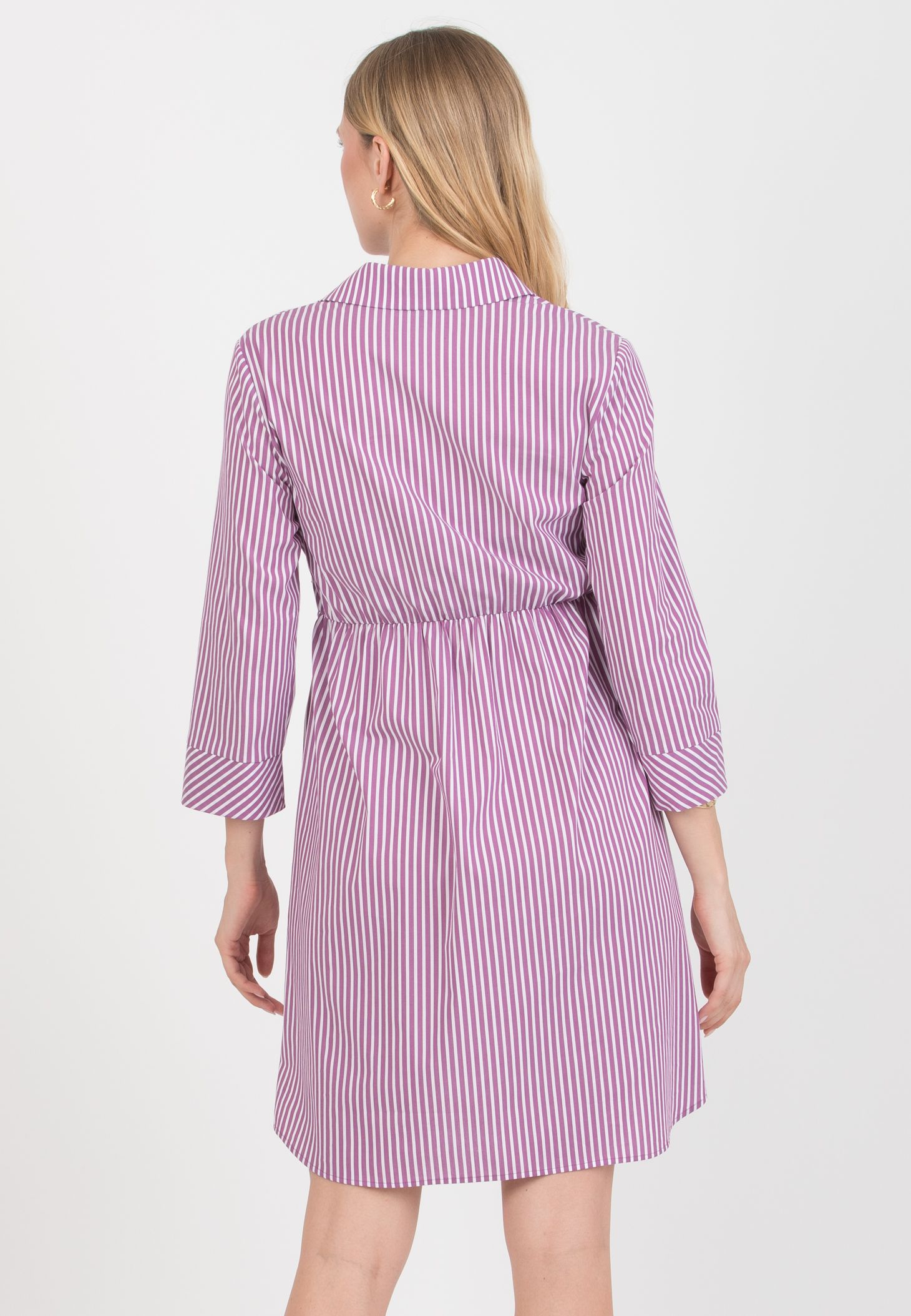EMANUELA - Maternity & Nursing Striped Cotton Dress with Waistband (Viola)