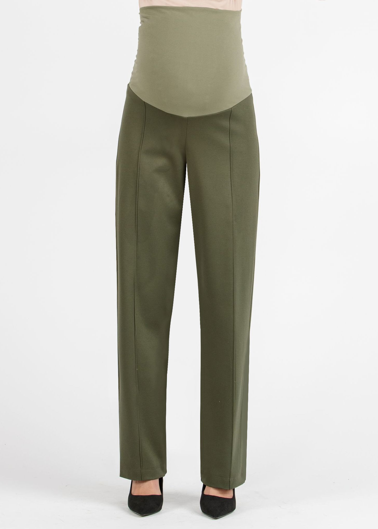 WINONA G - Palazzo Maternity Trousers in Stretch Gabardine (Army Green, XS)