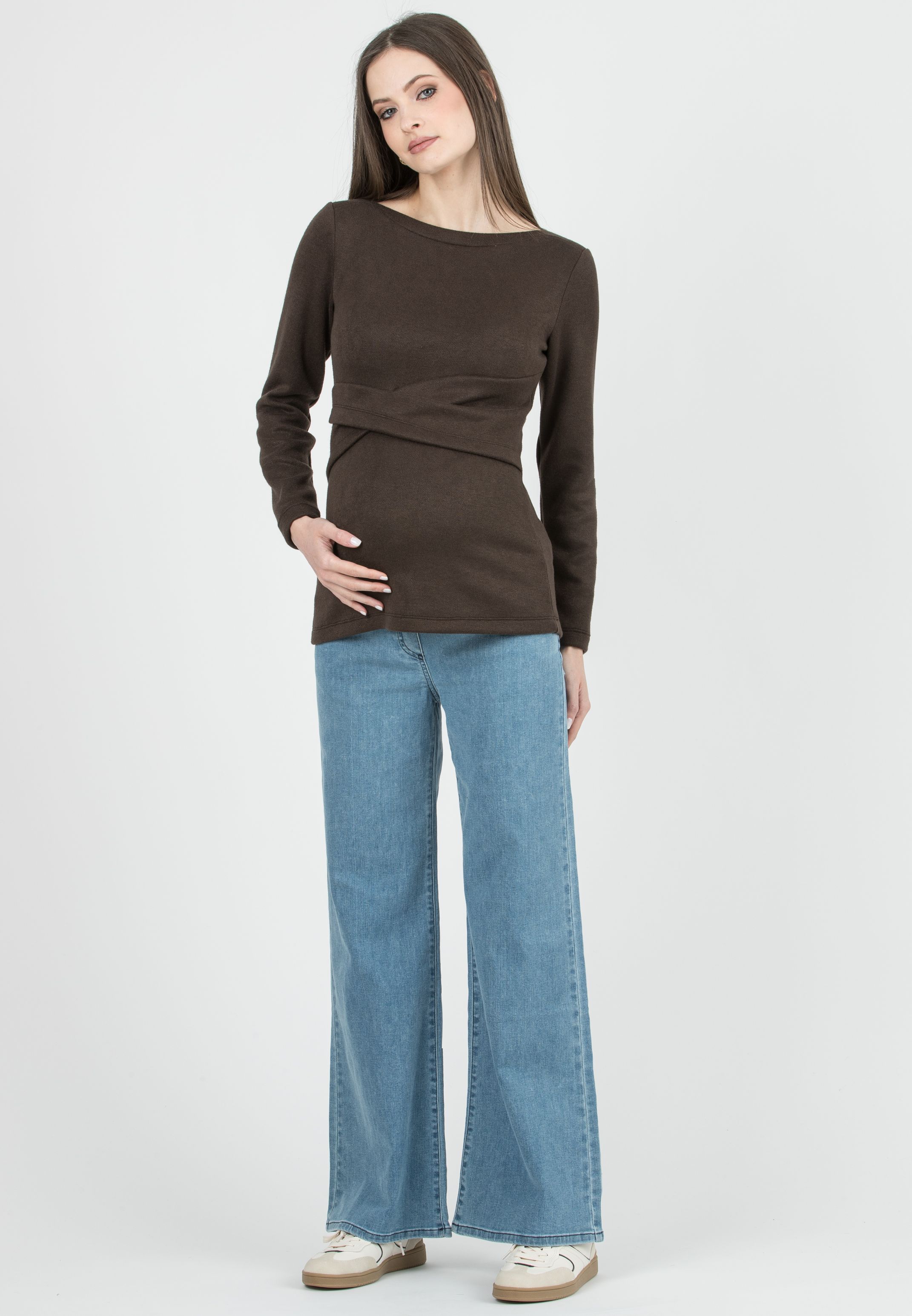 AMELIA M - Maternity Sweater in Viscose Yarn with Waistband (Marrone)
