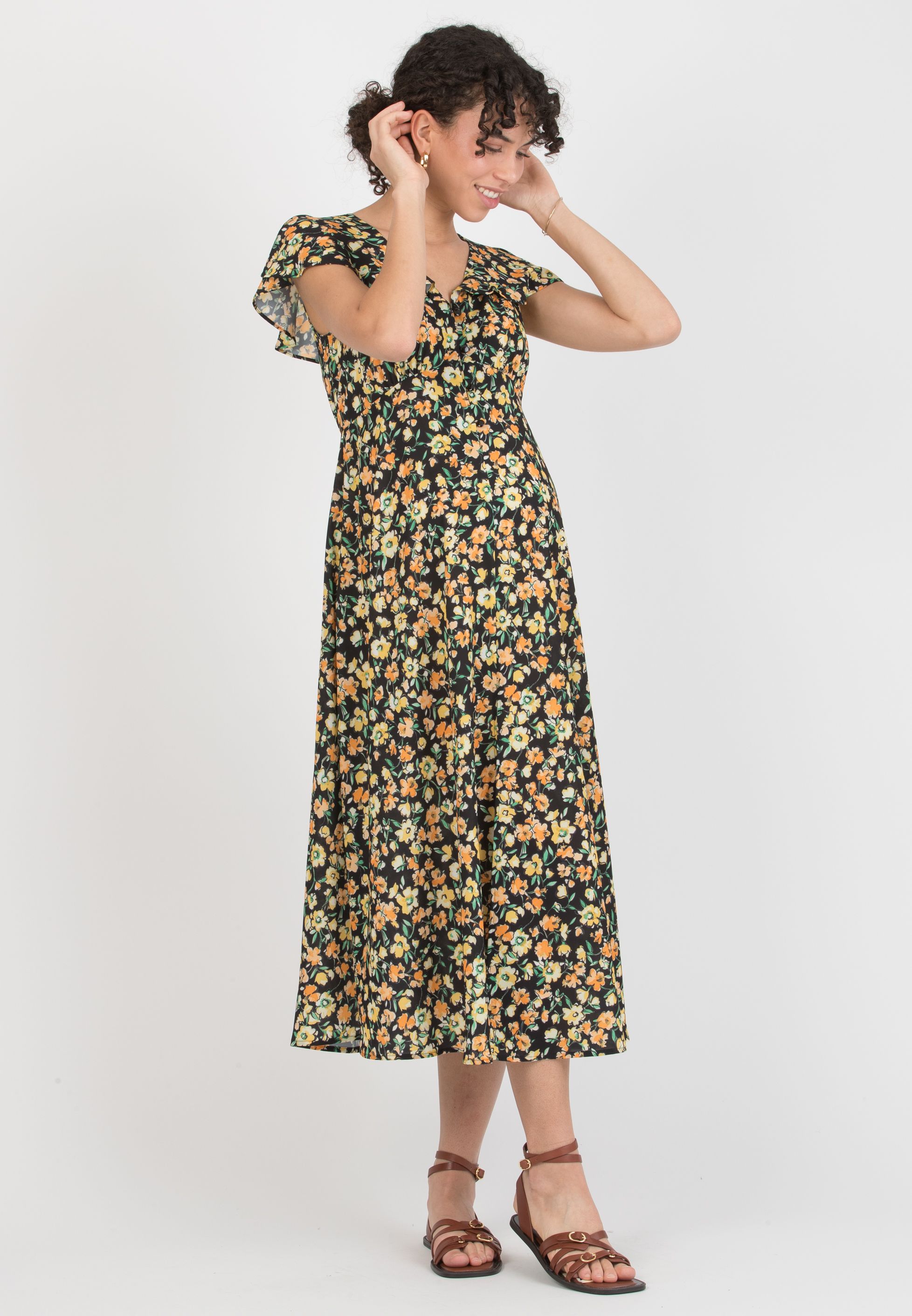 SUMMER - Maternity & Nursing Dress with Buttons and Back Neckline (Black, XS)