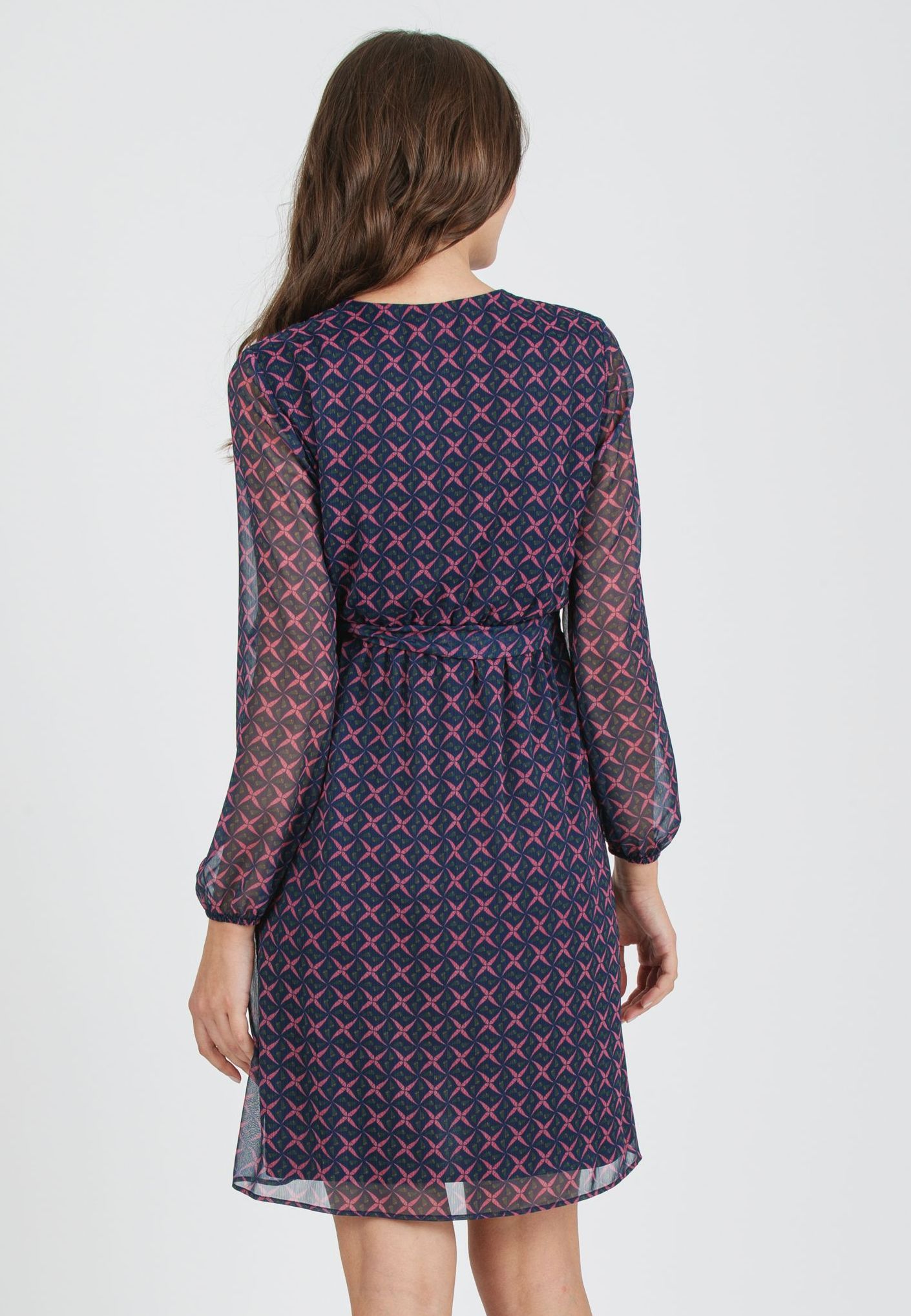 VIVIAN - Printed Chiffon Maternity & Nursing Dress with Draped Crossoover Skirt (Blue, XS)