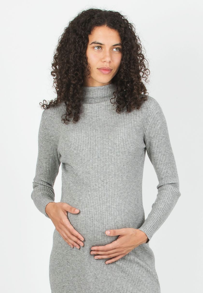 CELESTE - Tubino Premaman in Maglia a Costina (Grigio Chiaro)
