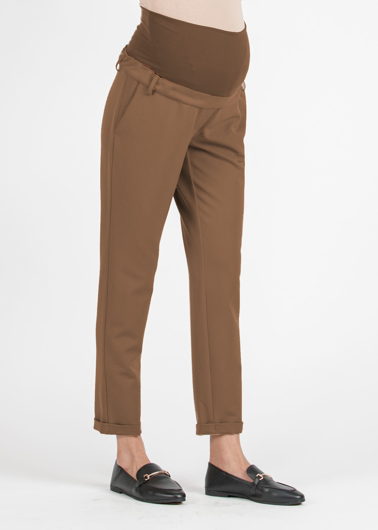 CAROLA - Pantalone Premaman Relax Fit In Gabardina (Tabacco, XS)
