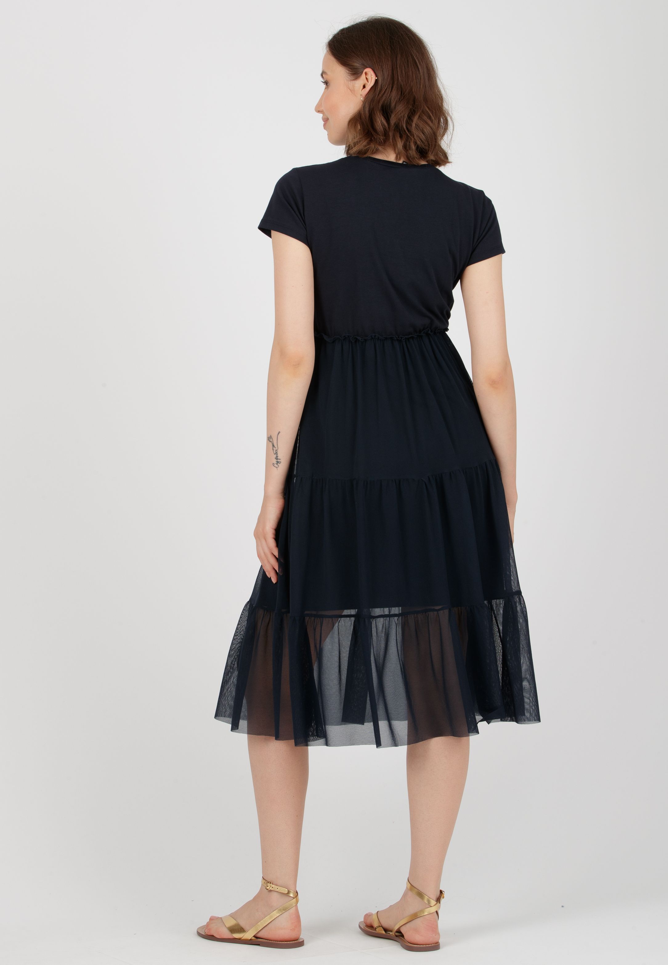 BONNIE - Abito Premaman in Jersey di Cotone con Gonna in Tulle (Blu, XS)