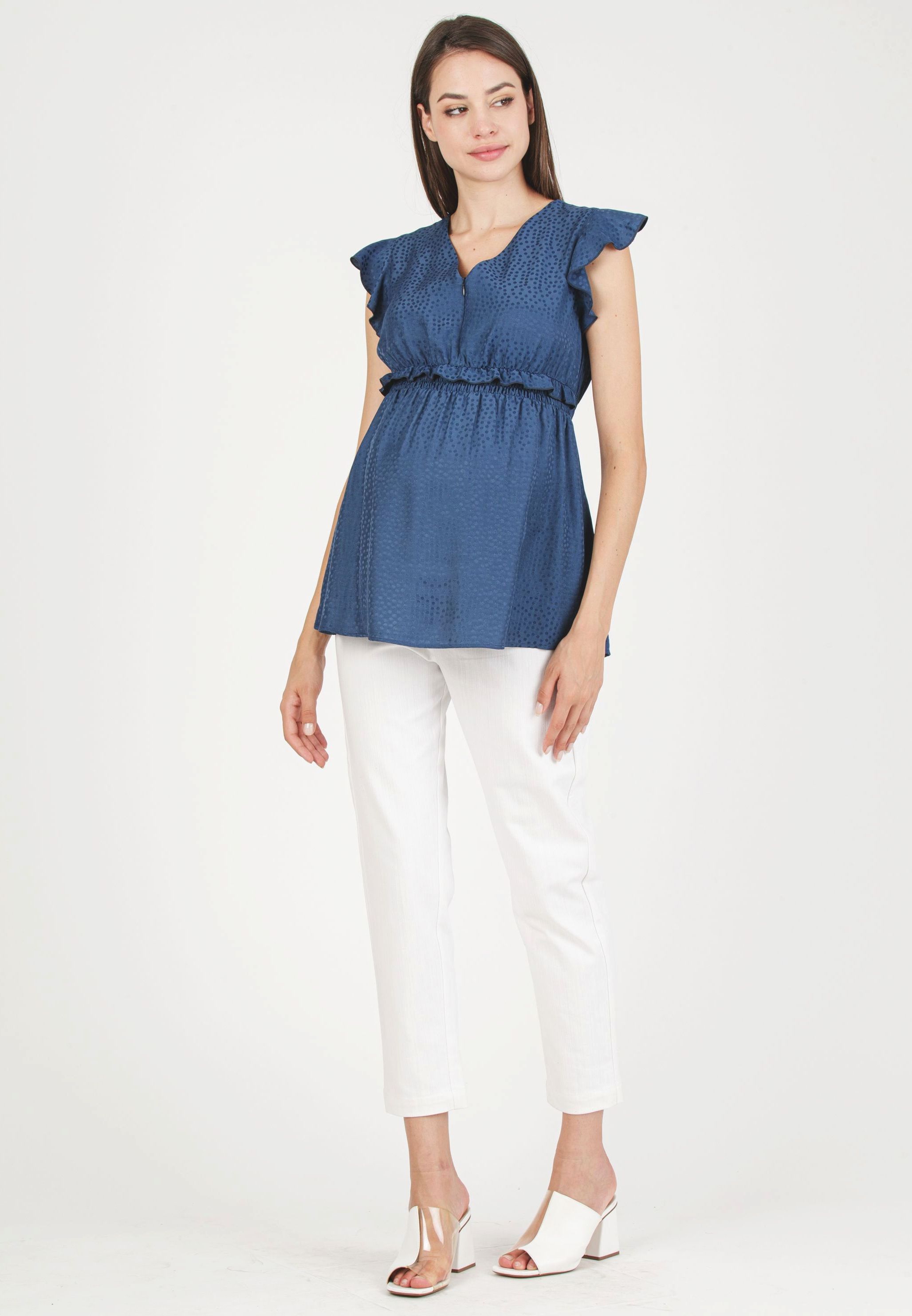 MARIKA M - Top Premaman & Allattamento in Viscosa Jacquard (Blu, XS)