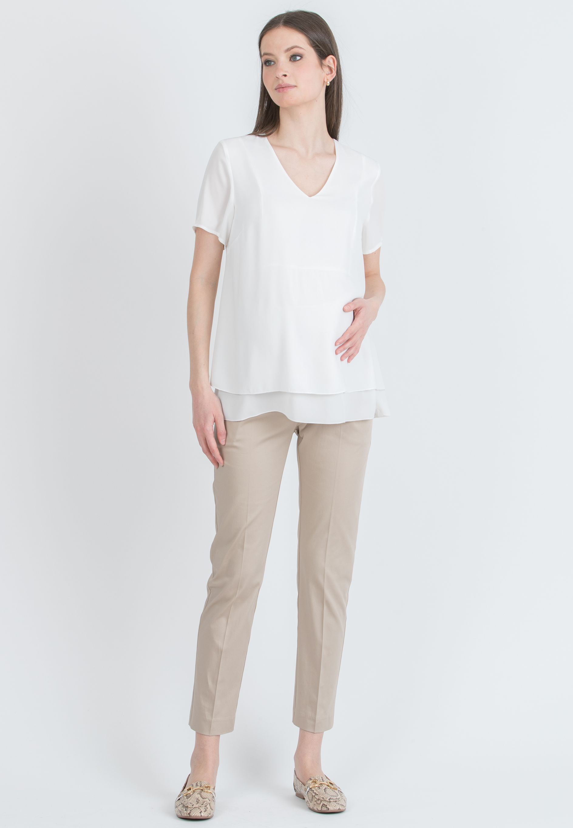 GILDA - Tailored Maternity Trousers in Stretch-Cotton (Beige, XXS)
