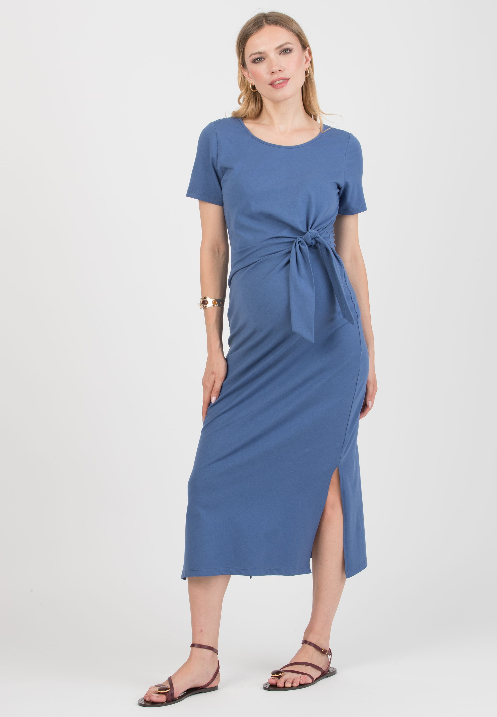 KAREN - Maternity Cotton Dress with Side Knot (Denim)