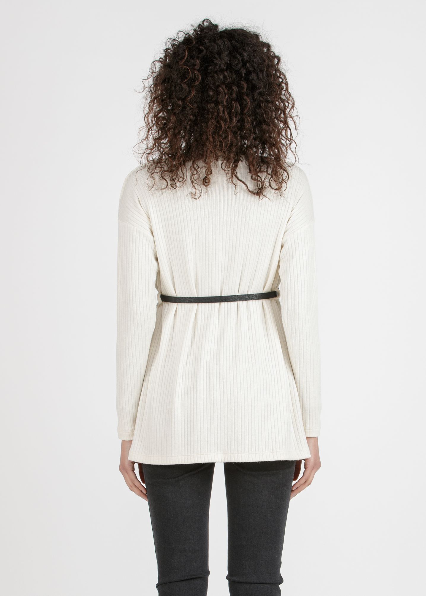 ARIANNA - Cardigan Premaman in Costina con Cintura (Avorio, XS)