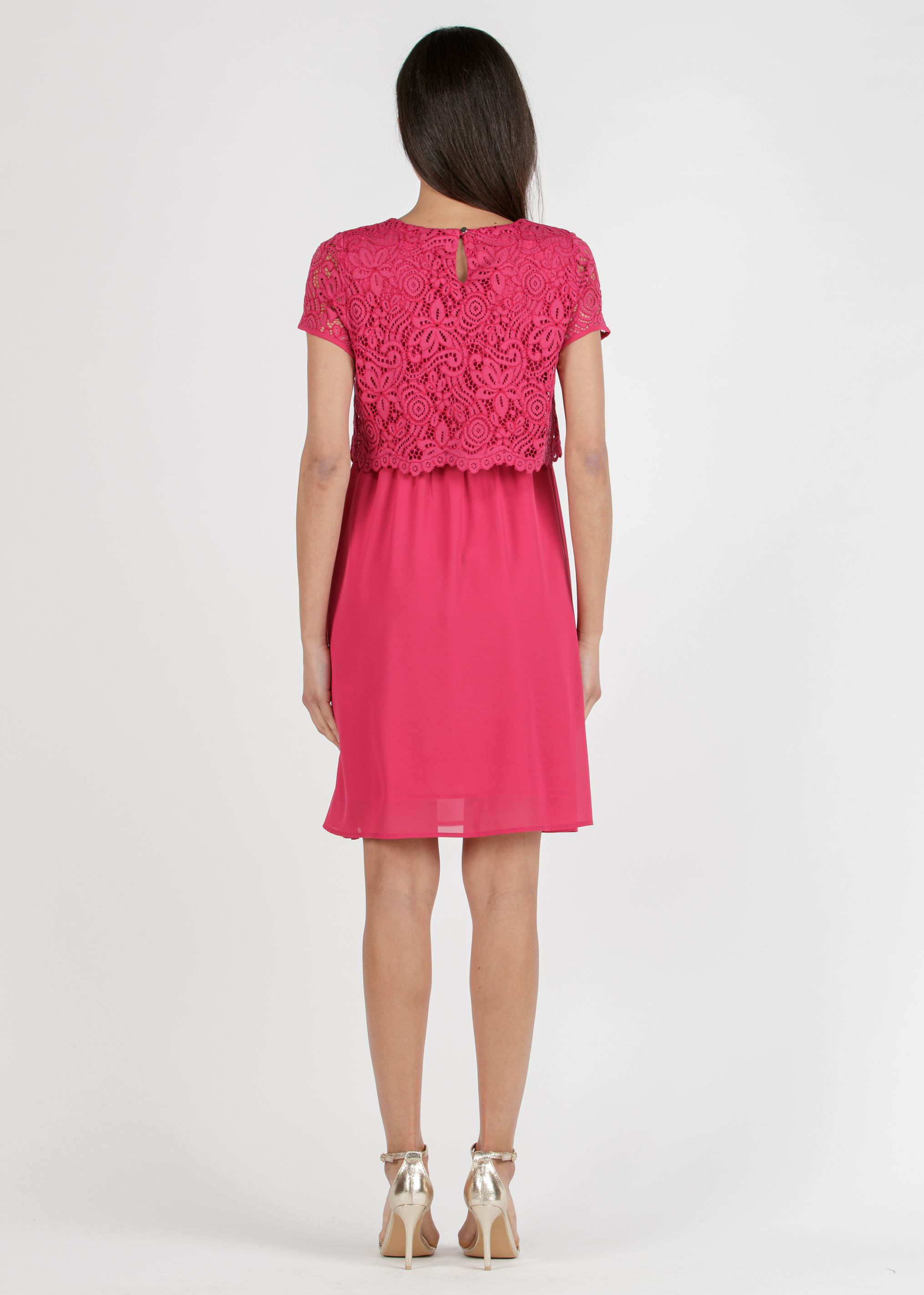 AURORA - Embroidered Maternity & Nursing Dress in Lace (Fuchsia, XS)