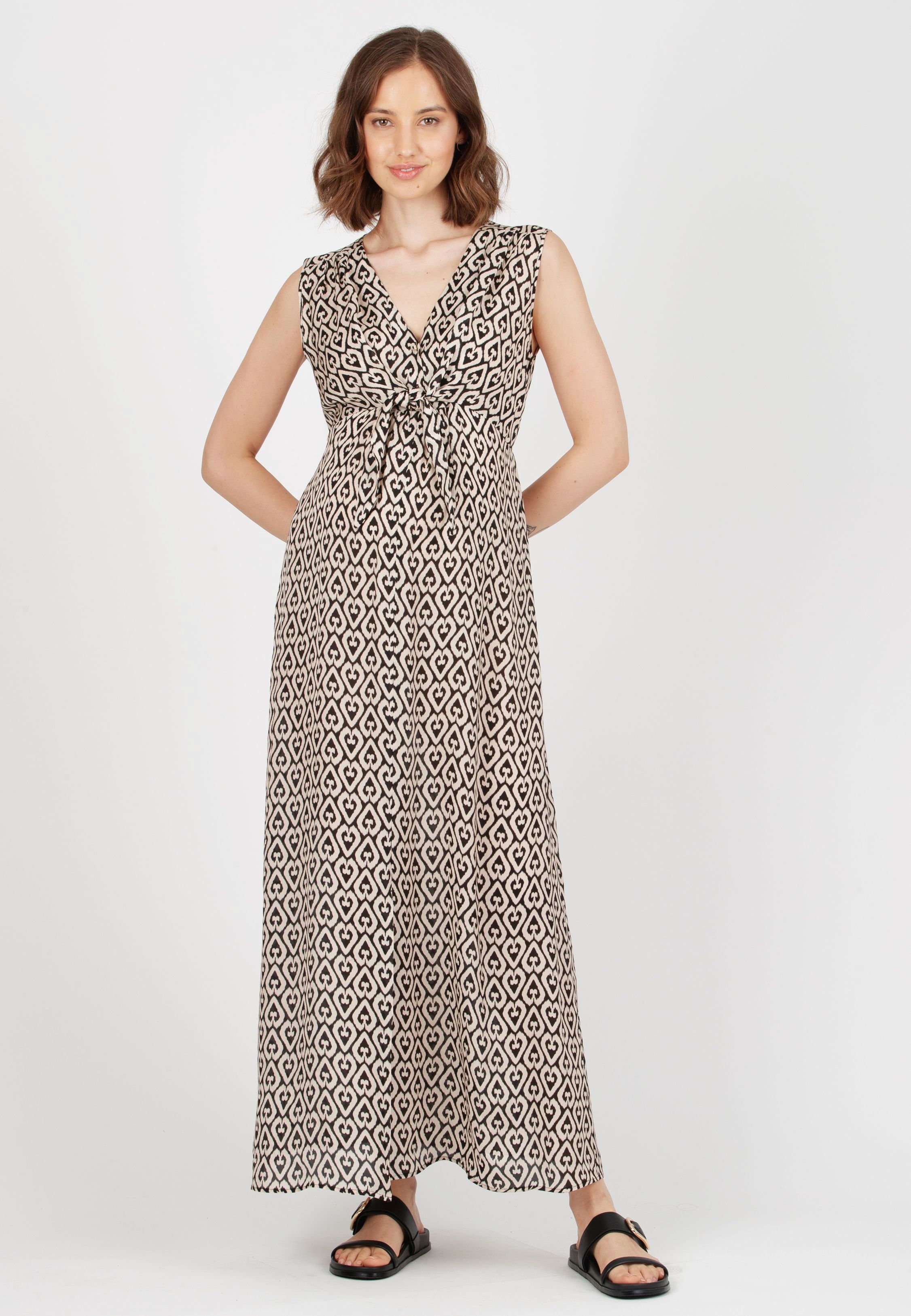 BELEN MAXI - Maternity & Nursing Dress in Printed Viscose (Ivory, XS)