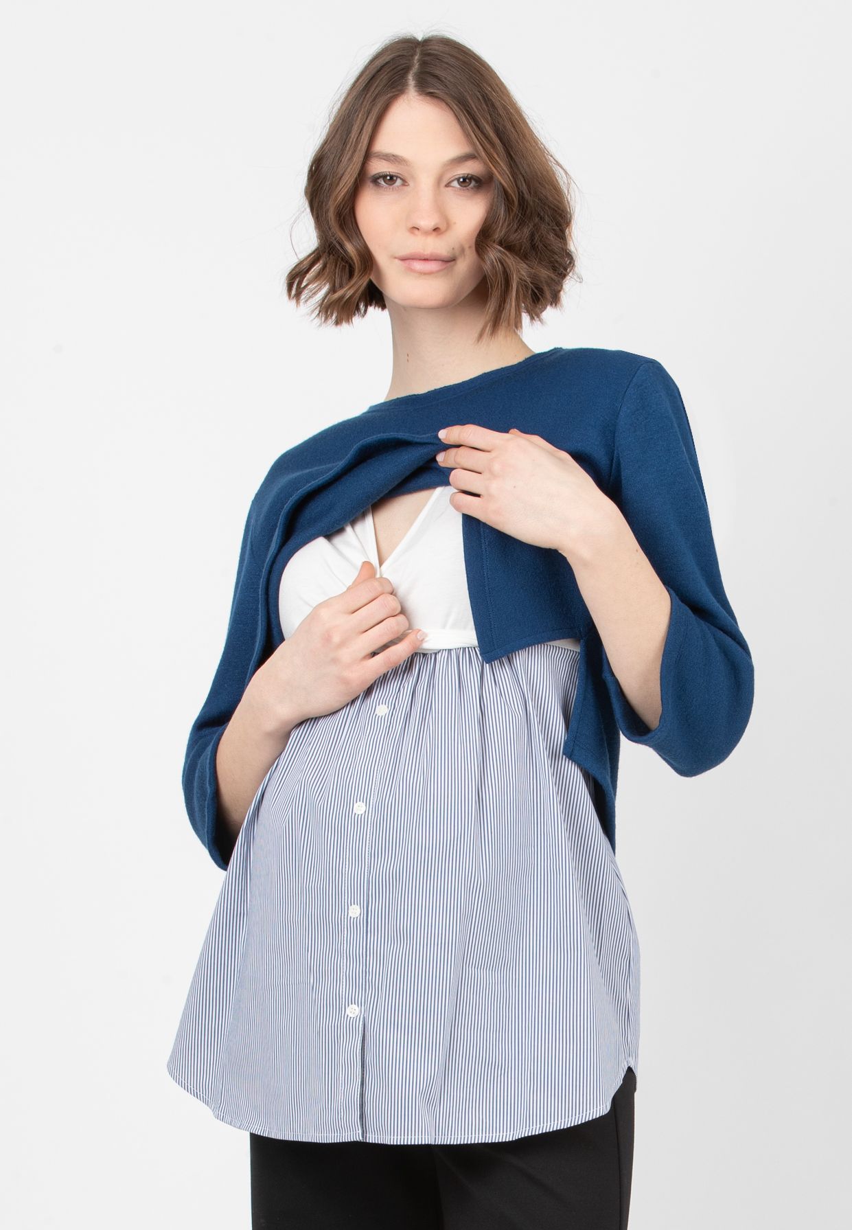 BAILEY R - Flared Maternity Sweater with Bow and Matching Striped Top (Ottanio)