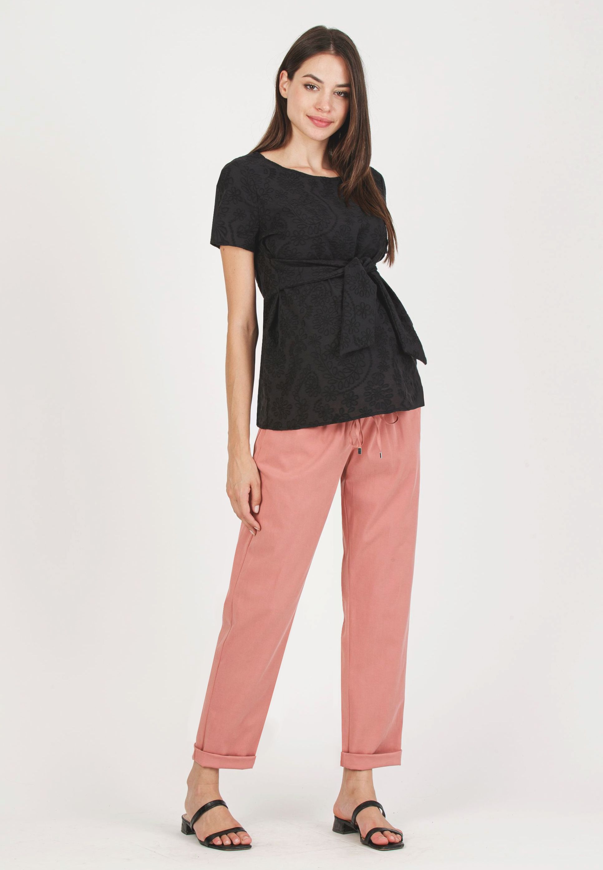 STEPH - Pantalone Premaman in Morbida Gabardina di Tencel (Cipria, XS)