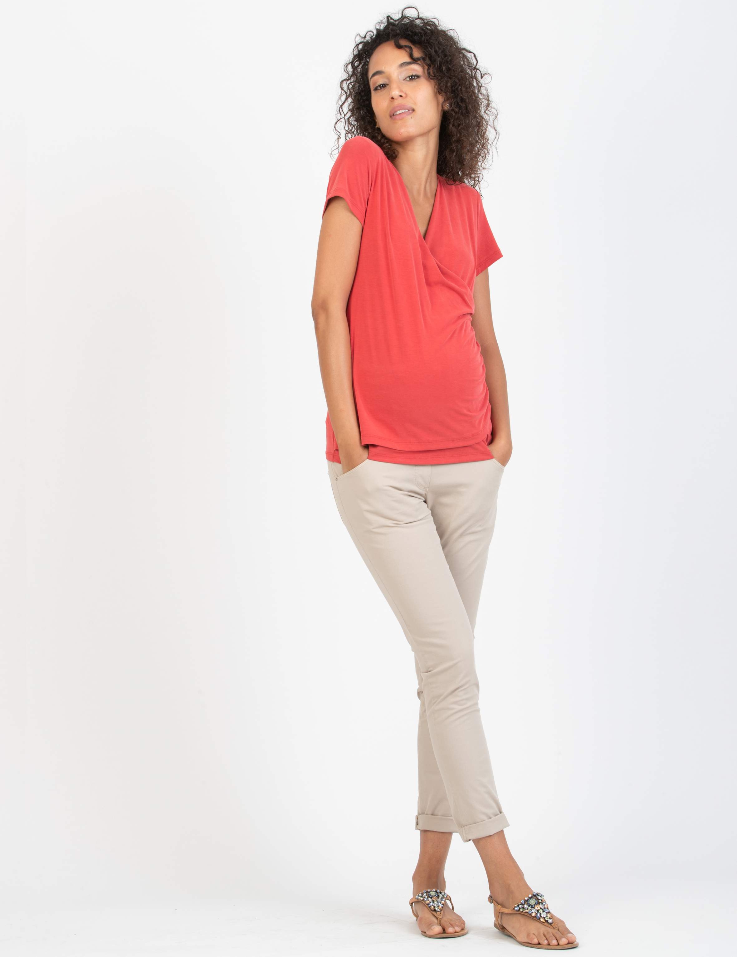 T-shirt Premaman & Allattamento Incrociata in Modal (Rosso, XS)