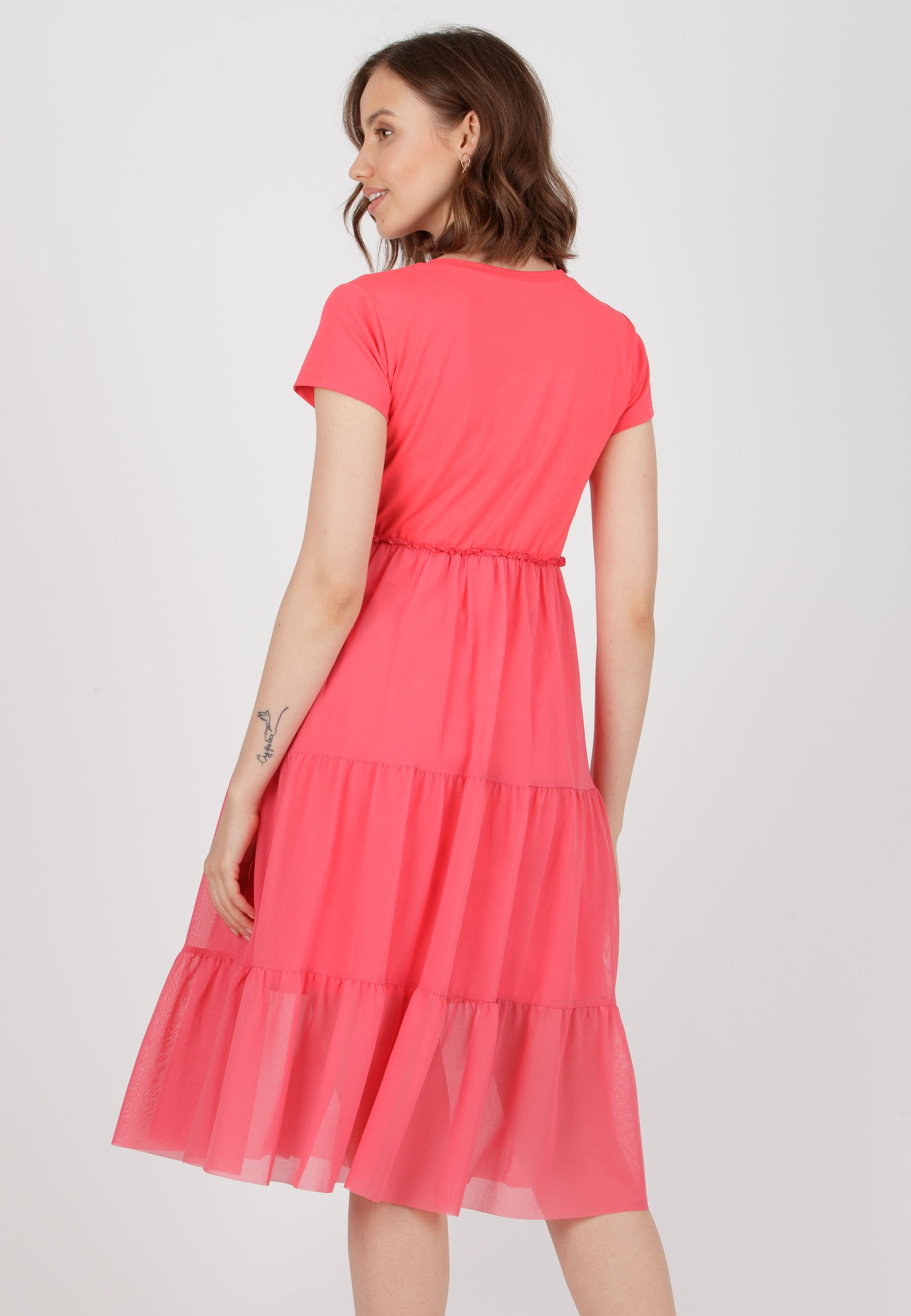 BONNIE - Abito Premaman in Jersey di Cotone con Gonna in Tulle (Corallo, XS)