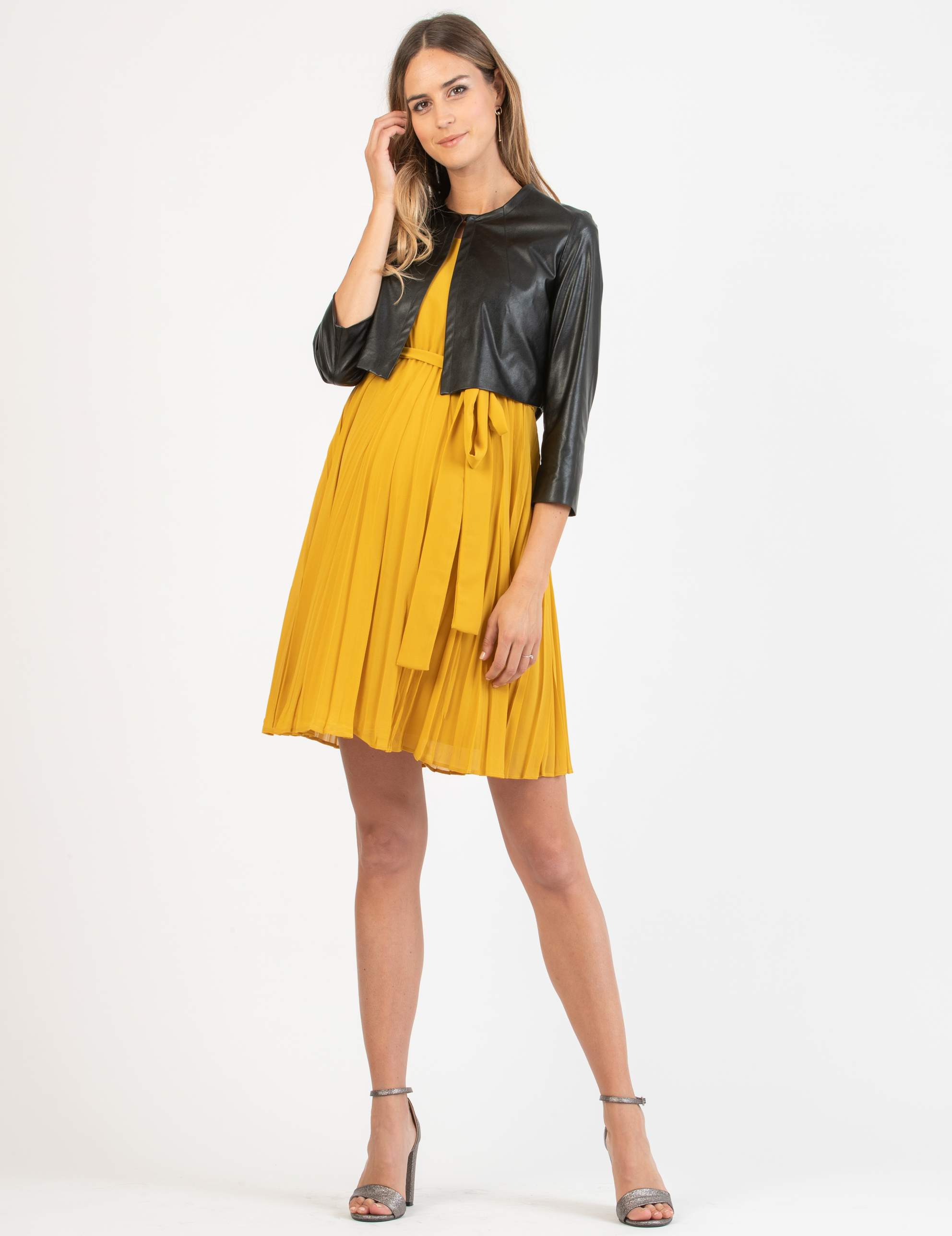 Short Maternity Jacket in Eco-leather (Nero)