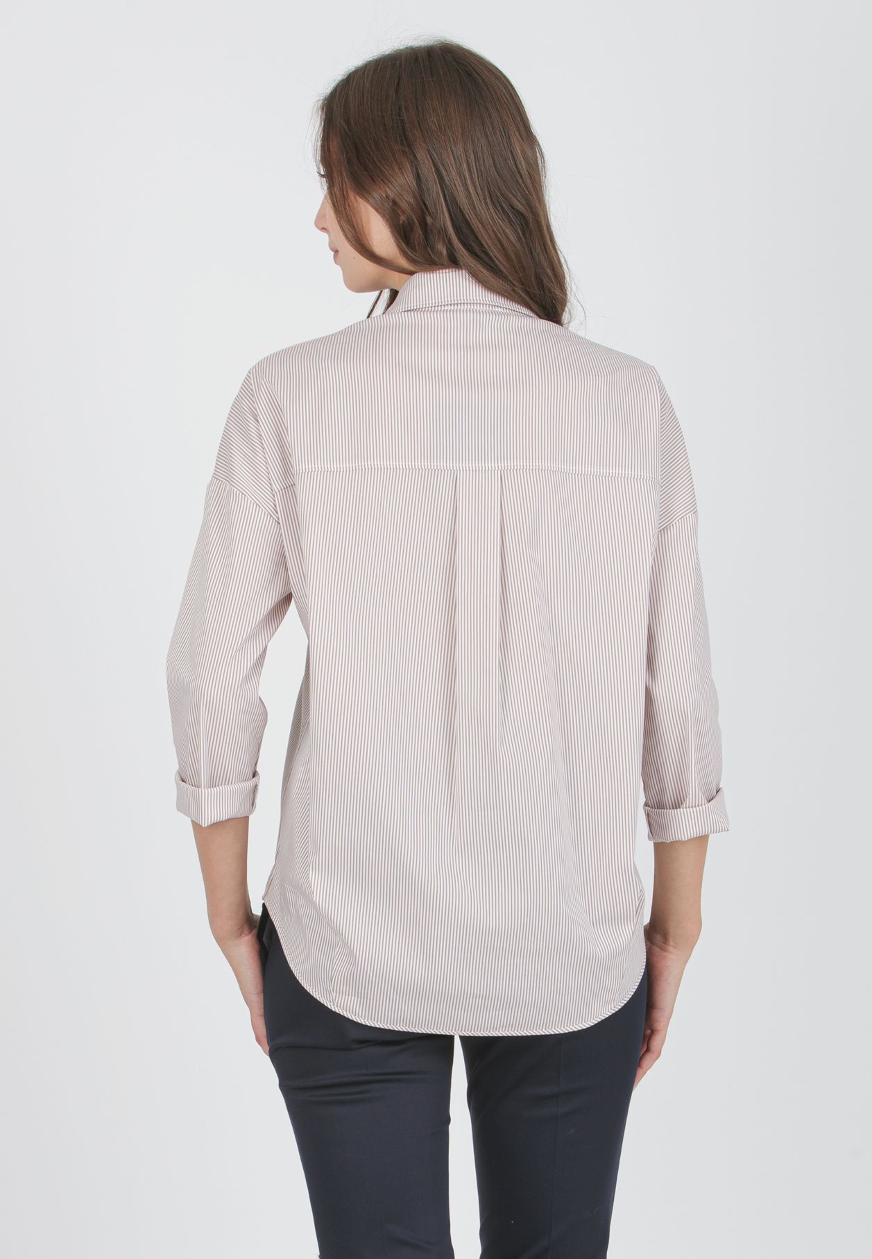 OLIVIA R - Striped Oversized Maternity Shirt in Stretch Cotton Poplin (Beige, XS)