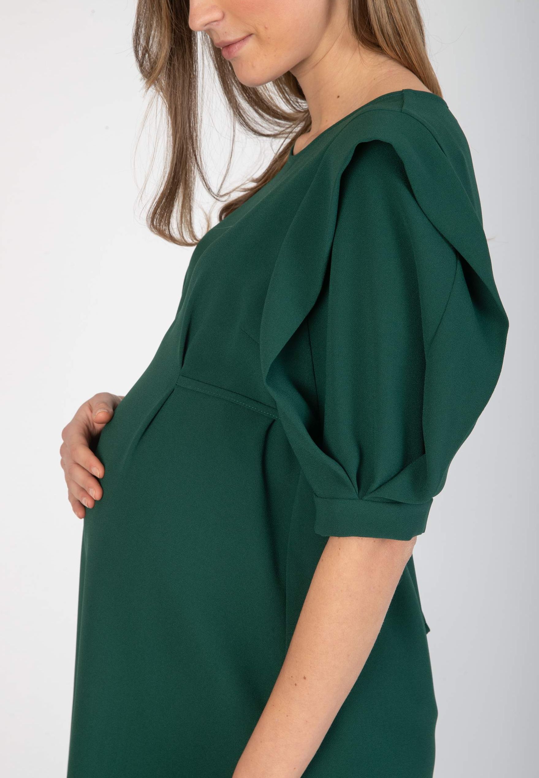 SAMANTHA - Maternity Dress with Petal Sleeves (Green, XS)