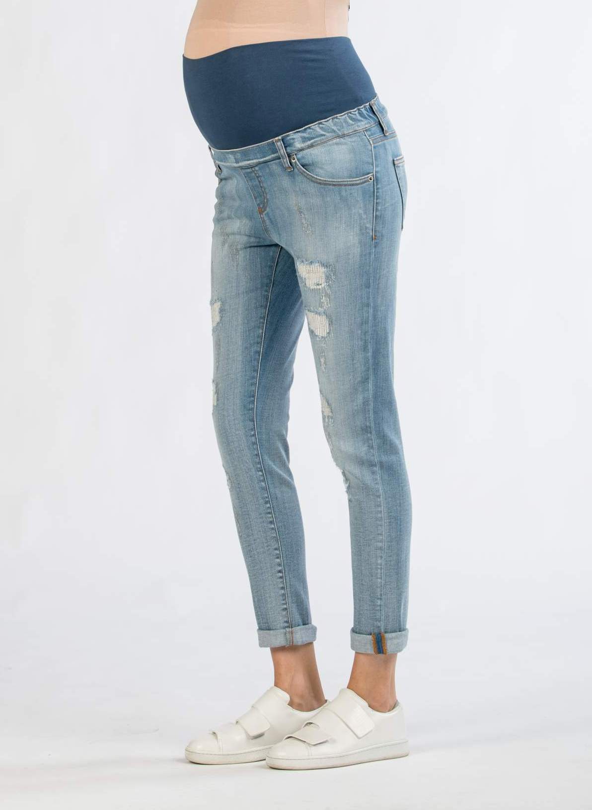 Jeans Premaman Modello Boyfriend (Azzurro, XXS)