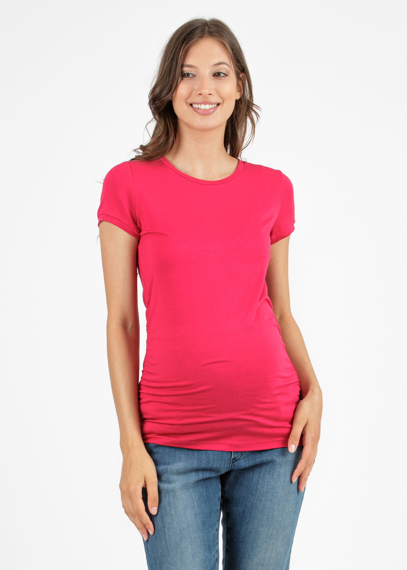 Maternity T-shirt with Back Yoke (Red, XS)