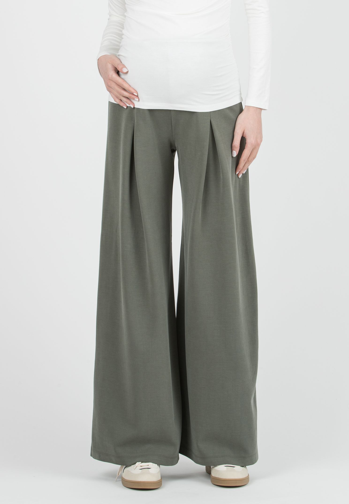 JAMIE - Pantaloni Premaman in Modal con Pieghe a Soffietto (Verde Militare, XS)