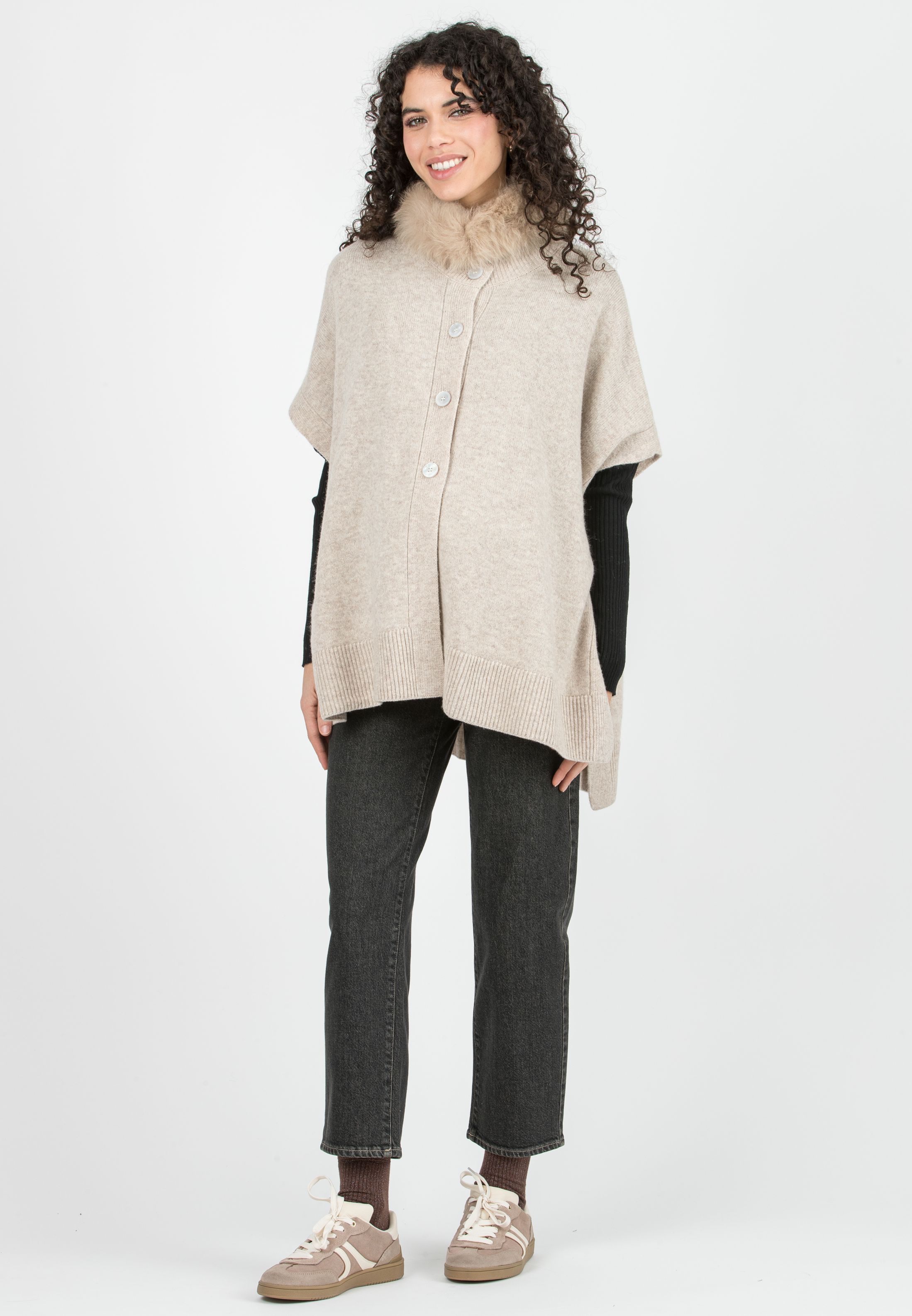ELLIS - Mantella Premaman in Lana Vergine con Collo Rimovibile (Beige, OS)