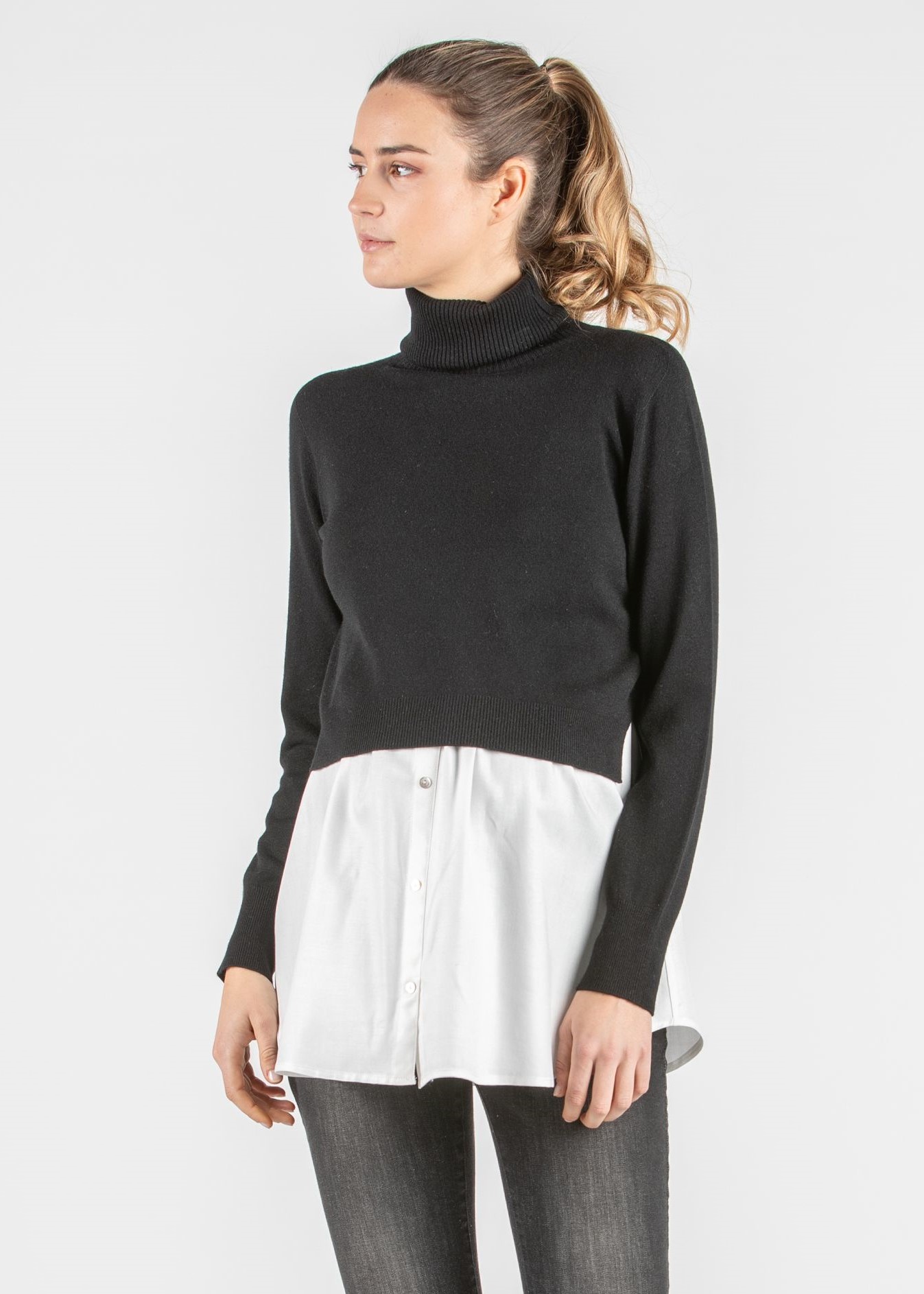 GIANNA - Maglioncino Premaman & Allattamento con Collo Alto e Top in Viscosa Abbinato (Nero, XS)