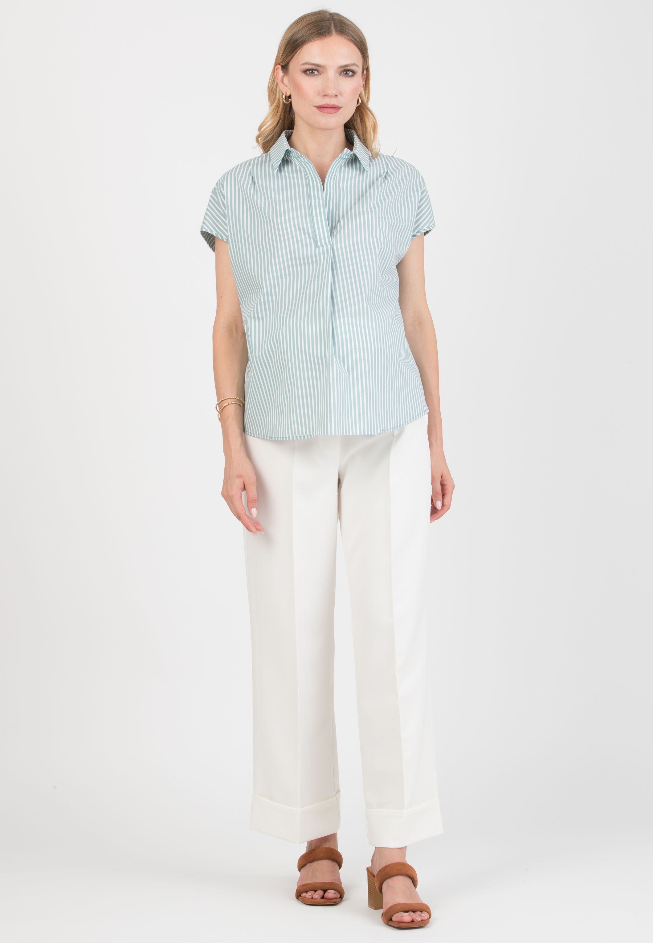 ROBY – Maternity Palazzo Trousers in Cady with Turn-Up Hem (Avorio)