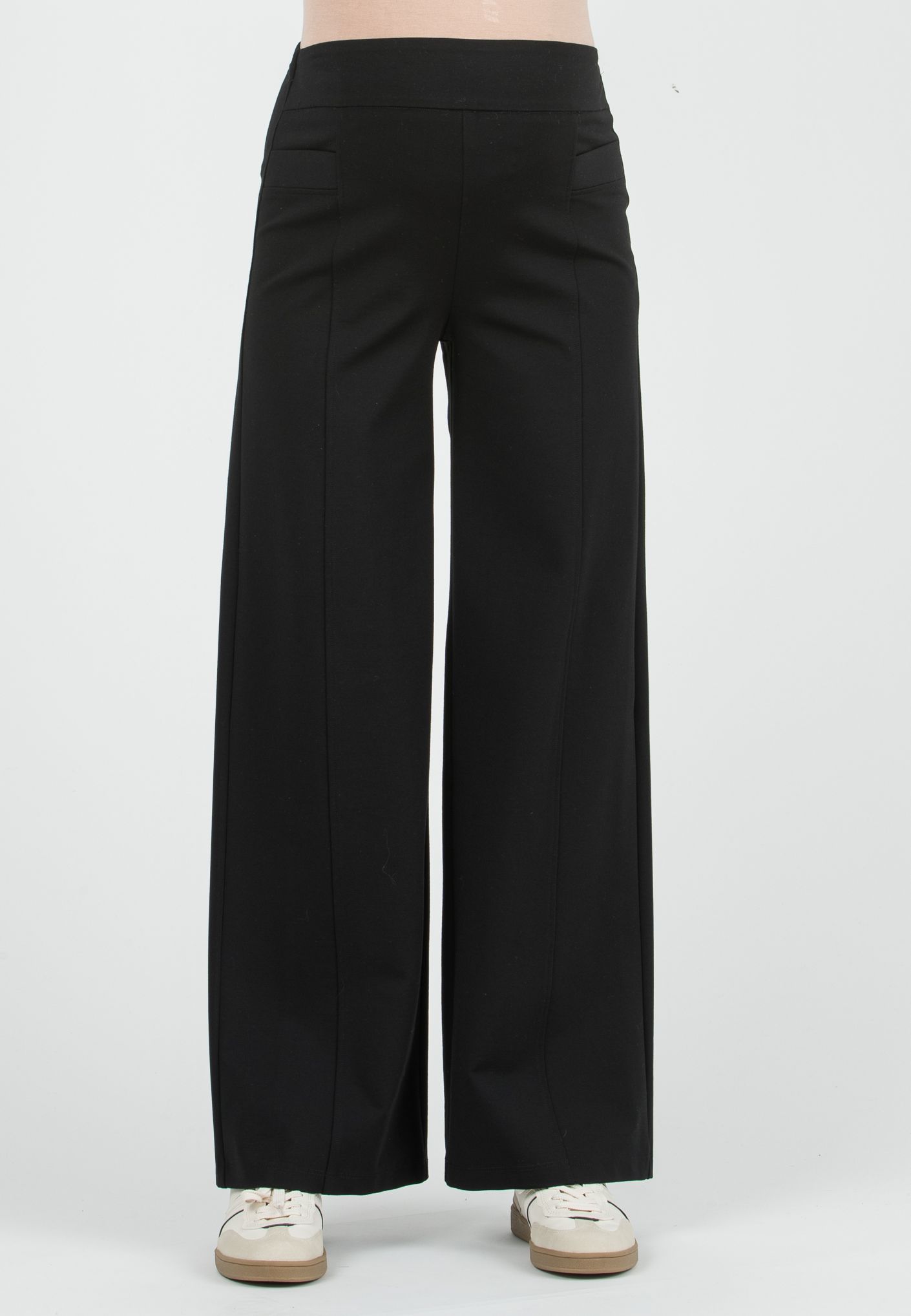 BRENDA - Maternity Wide-Leg Trousers in Lightweight Milano Knit (Nero)
