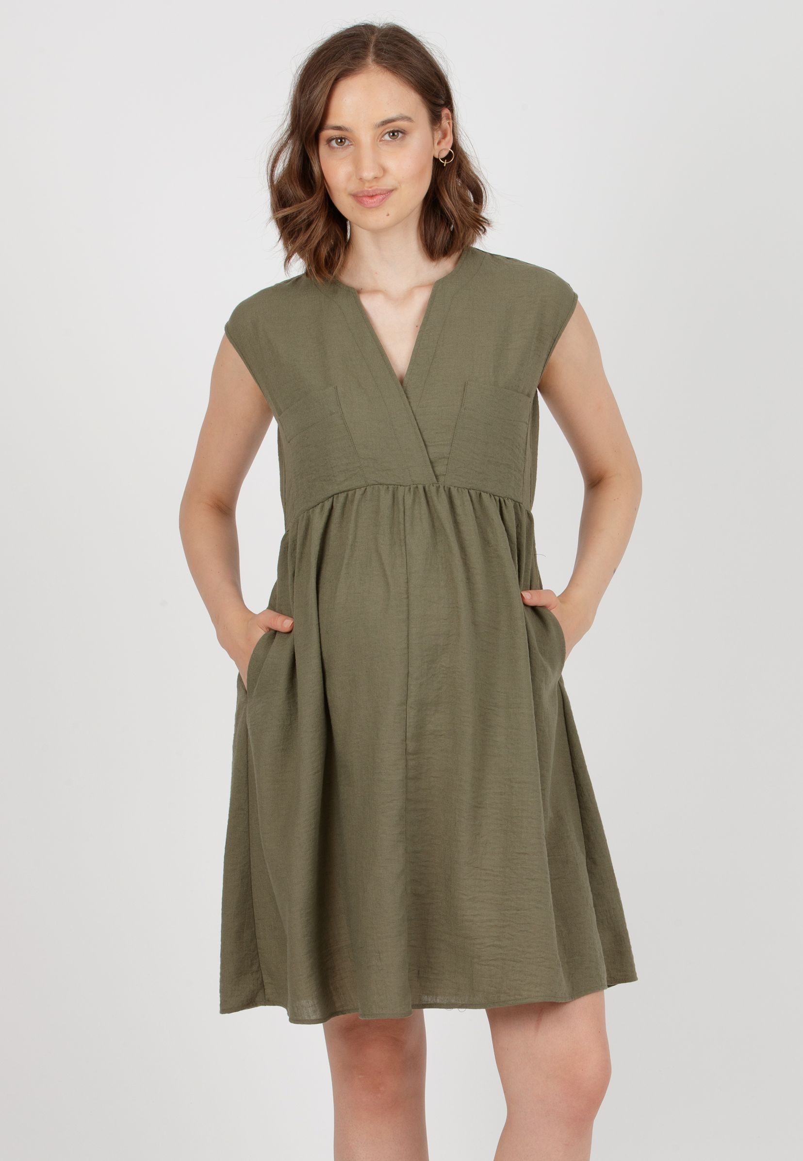 HARPER - Abito Premaman & Allattamento con Tasche sul Corpino (Verde Militare, XS)