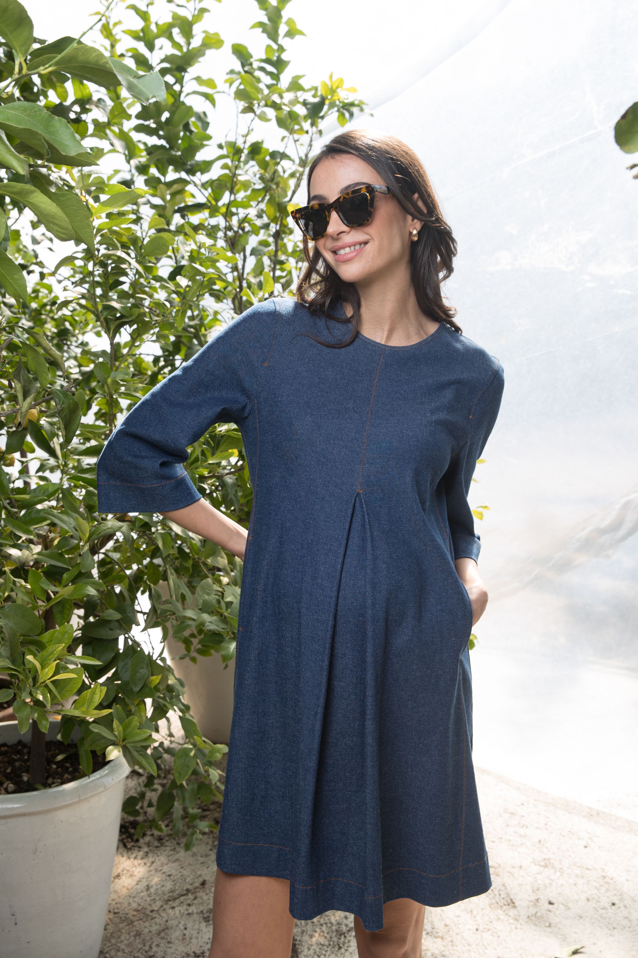 HAILEY – Maternity Dress in Stretch Cotton Denim (Blu Scuro)