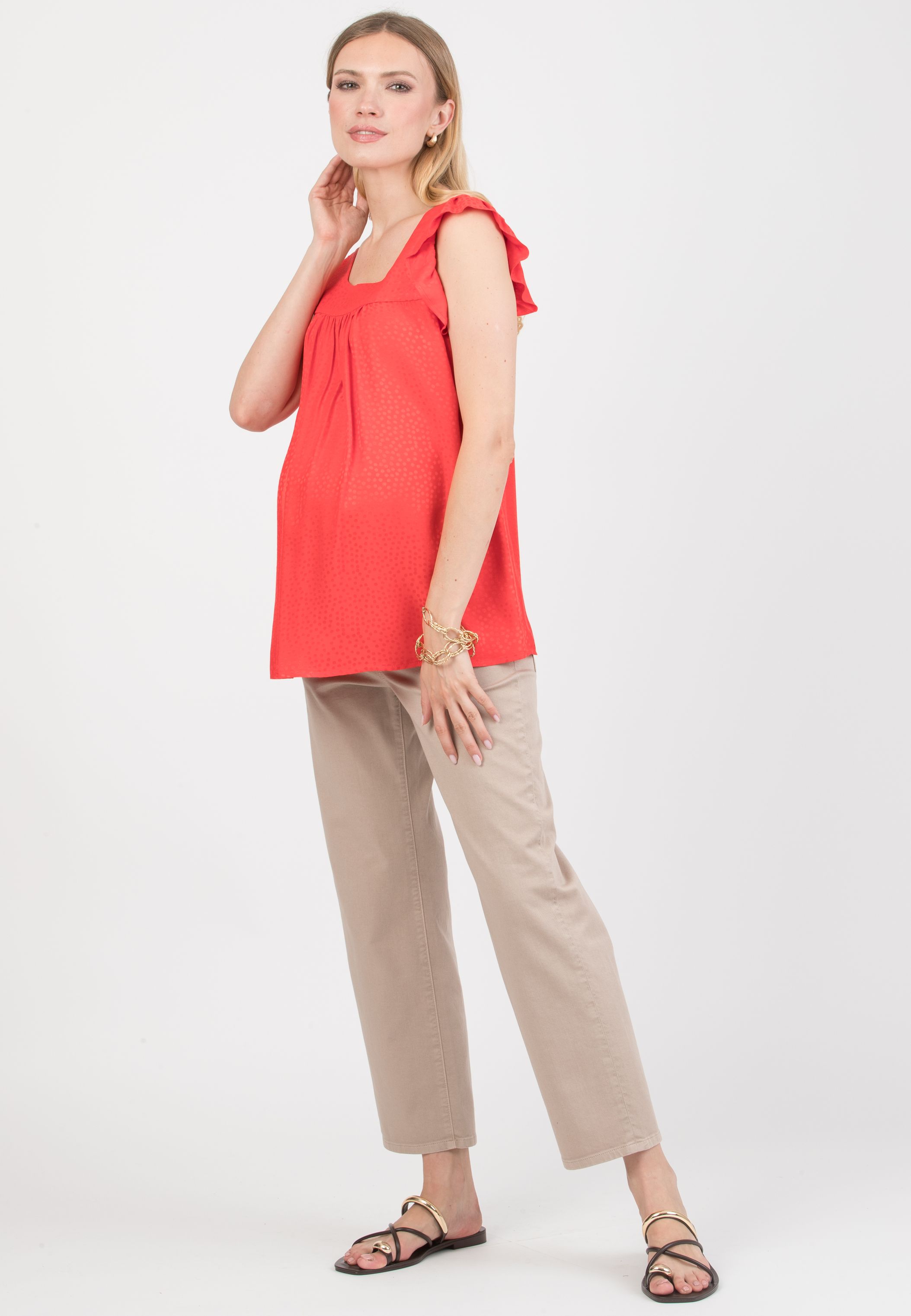 LAILA - Camicetta Premaman in Jacquard di Viscosa a Pois (Rosso)