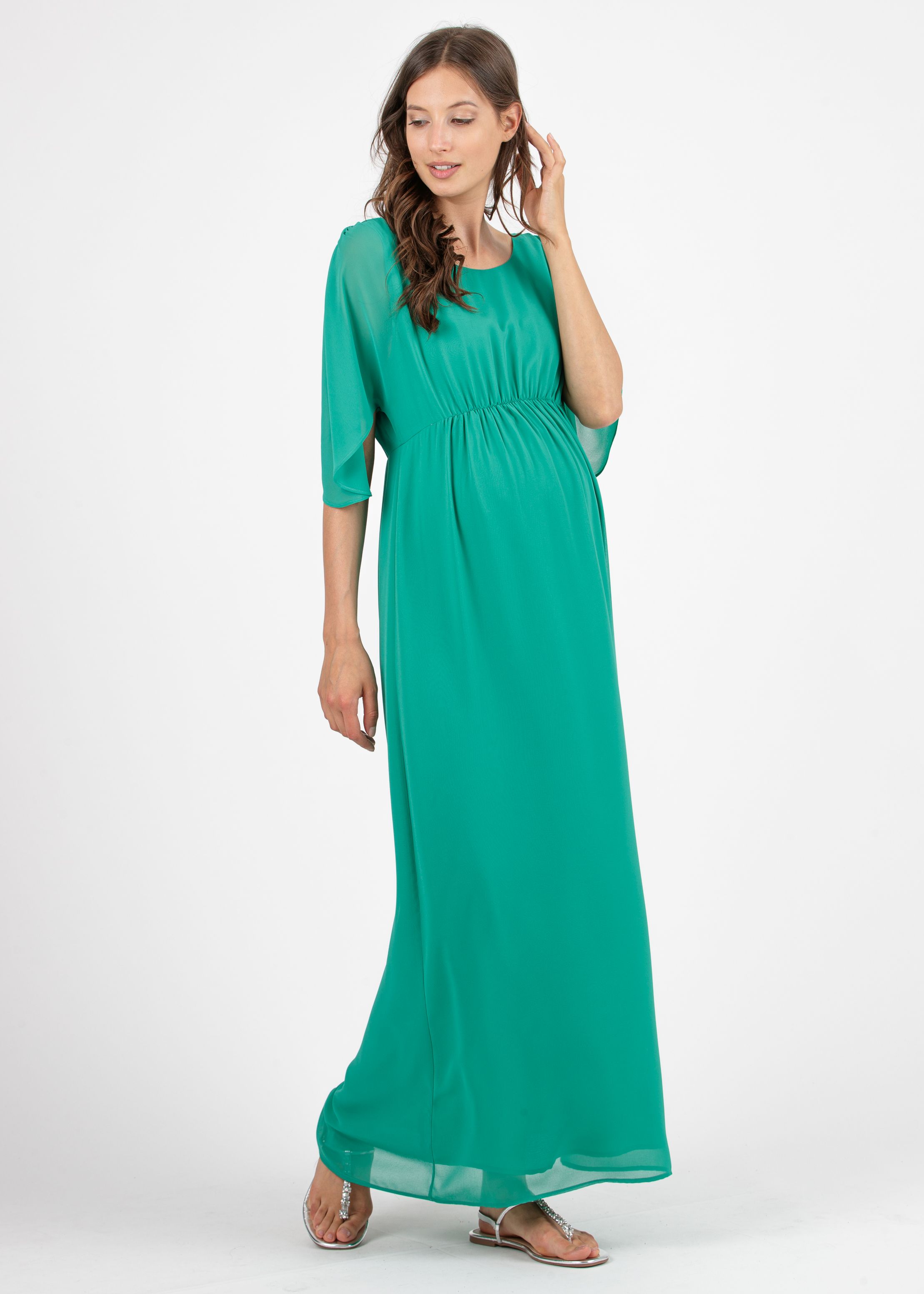 VALENTINA - Abito Lungo Premaman a Kimono con Scollo sul Retro (Verde Salvia, XS)