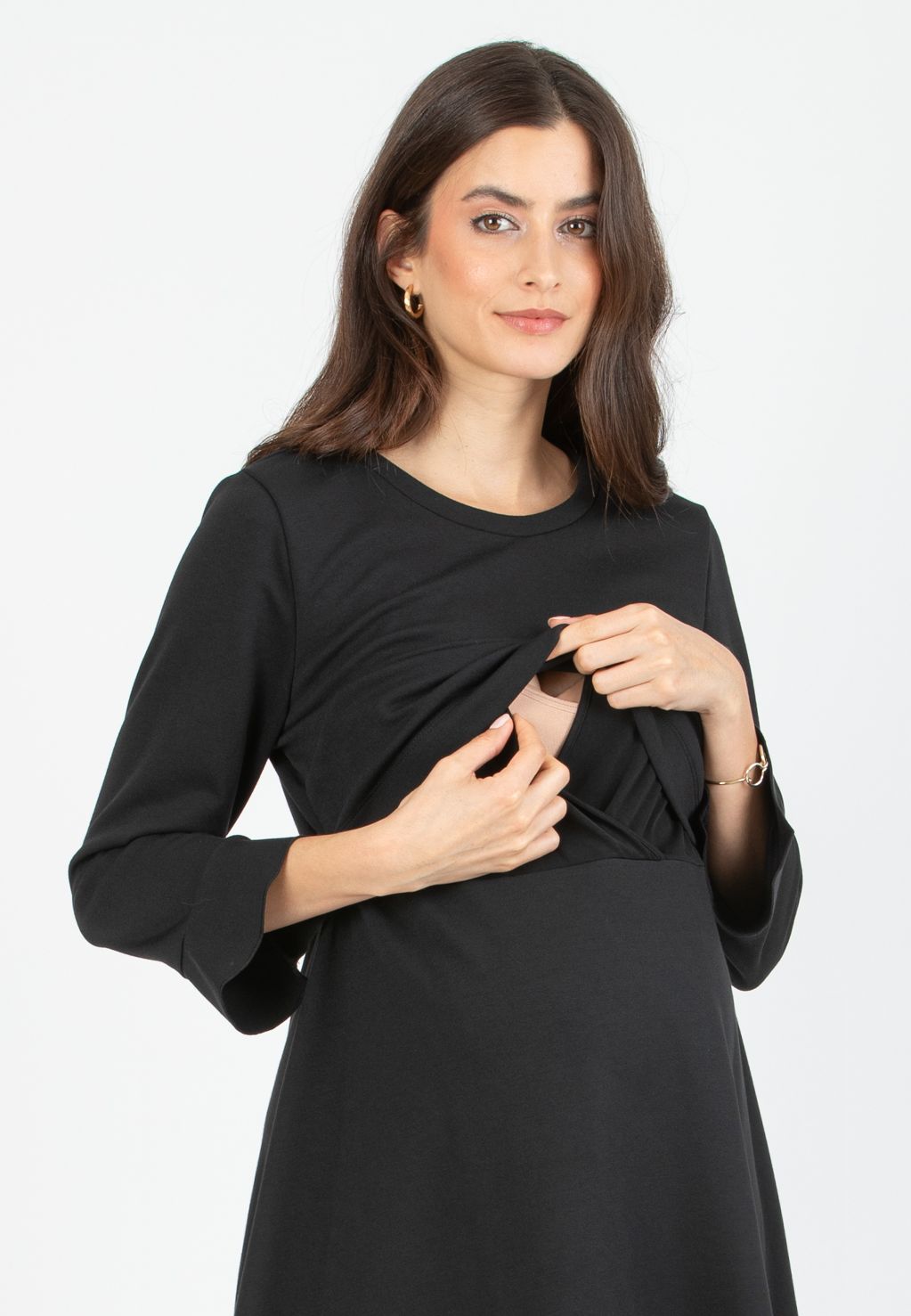 DAFNE - Abito Premaman & Allattamento Svasato con Dettaglio di Bottoni sulla Schiena (Nero, XS)