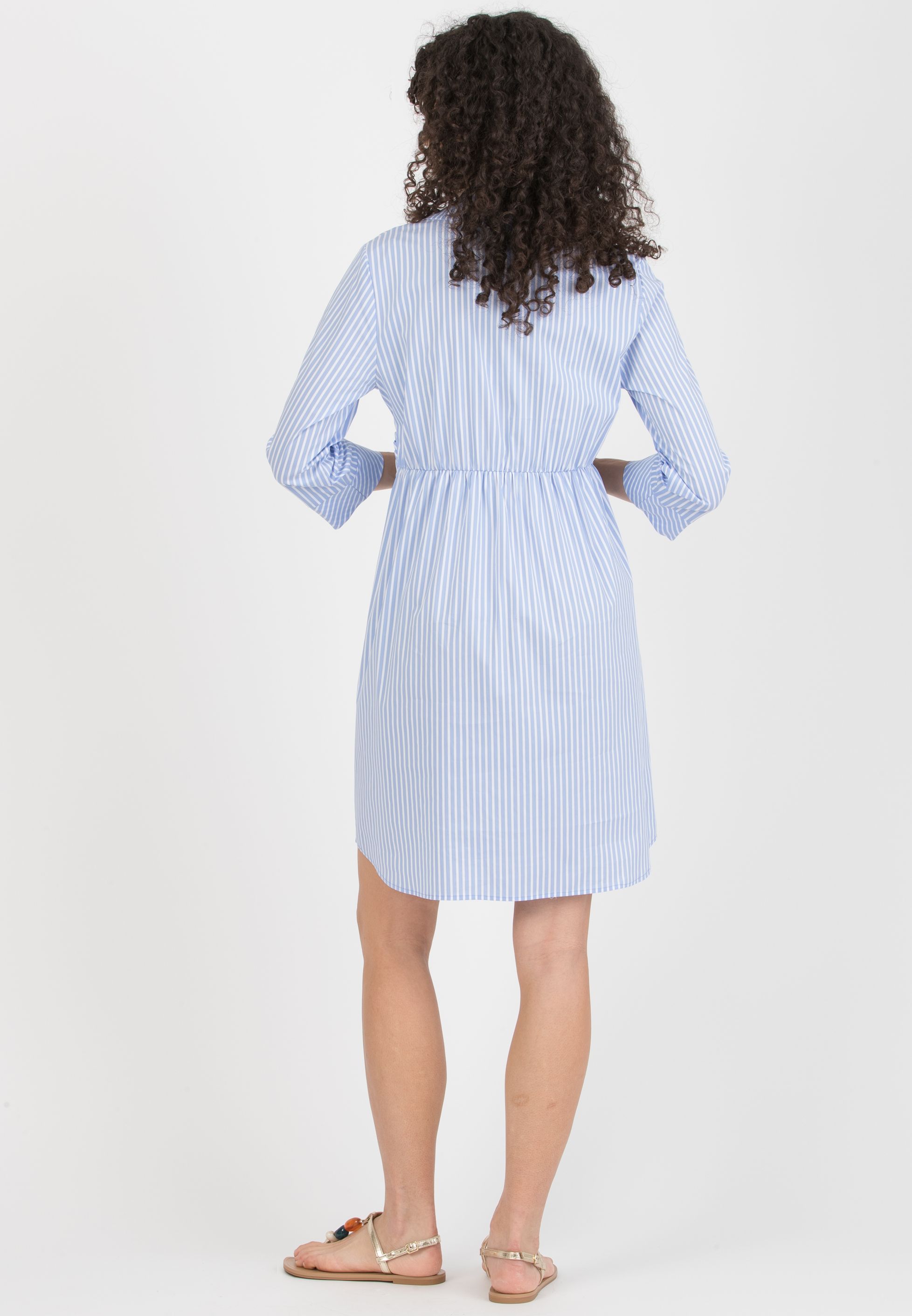 EMANUELA - Abito Premaman & Allattamento in Cotone a Righe con Fascia (Azzurro, XS)