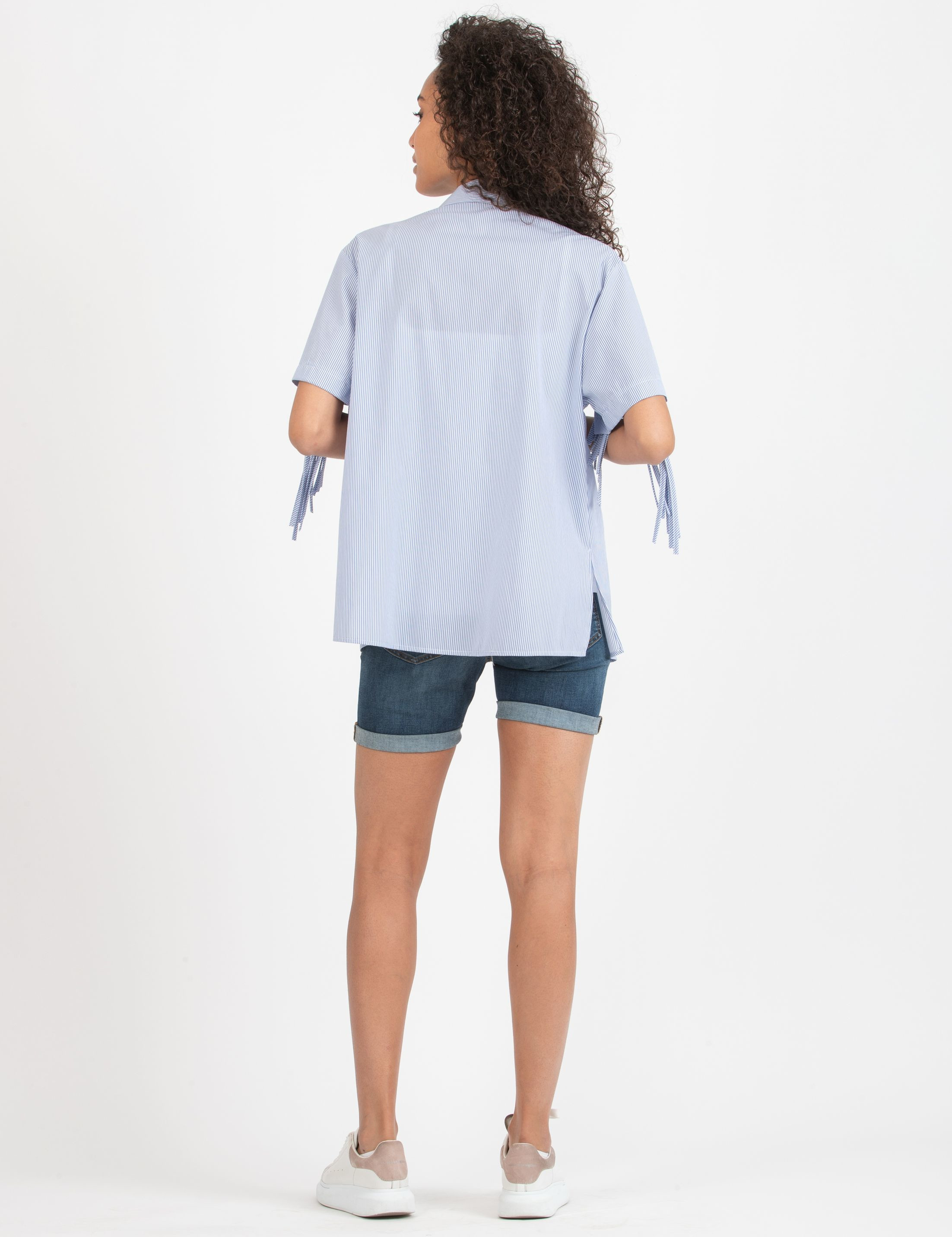 FRANCY - Maternity & Nursing Shirt with Fringes (Blue, XS)